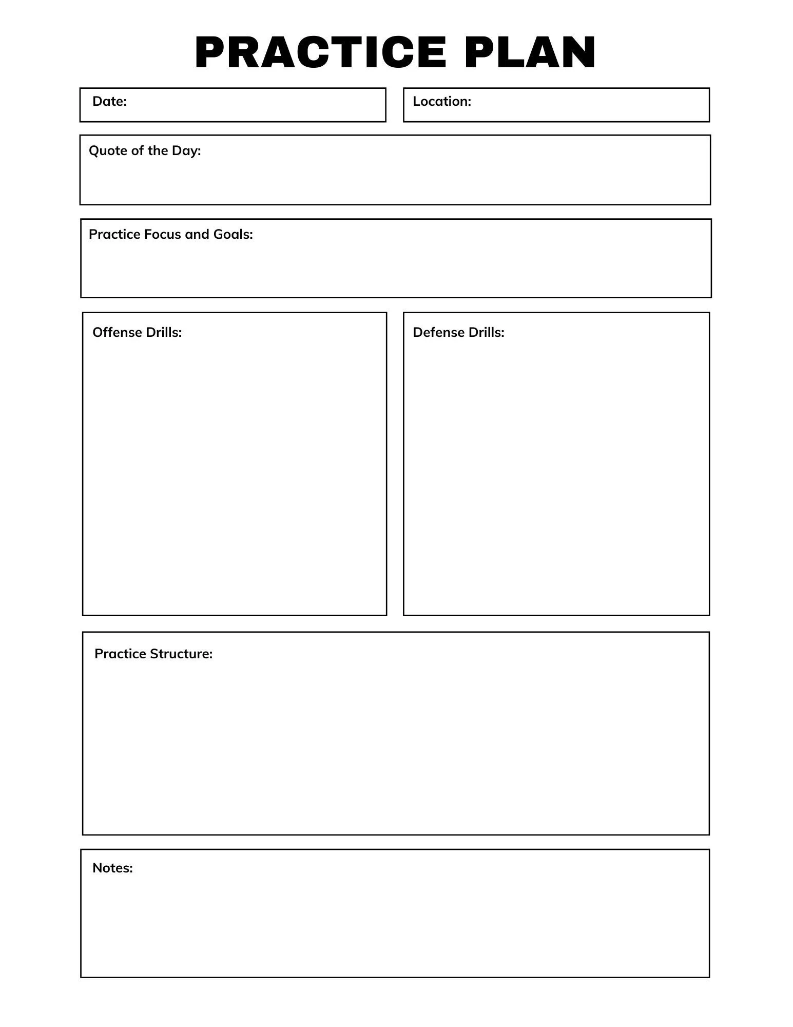Downloadable printable Practice Plan Etsy Israel