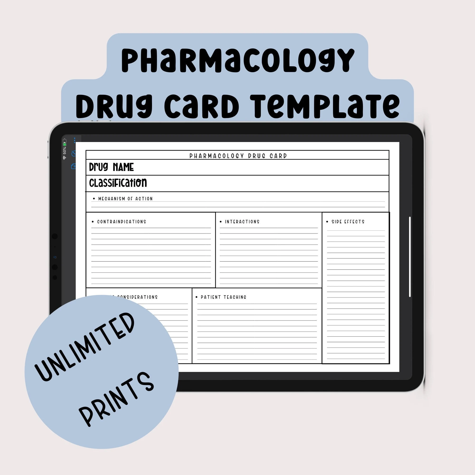 Drug Card Printable Pharmacology Template Nursing School Pharmacy Tech Etsy