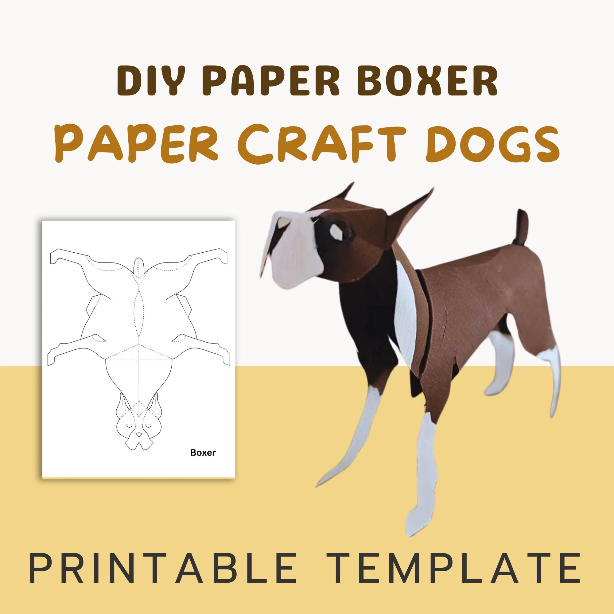 Easy And Fun Papercraft Activities 3D Paper Craft Dog Boxer Printable Dog Template Etsy