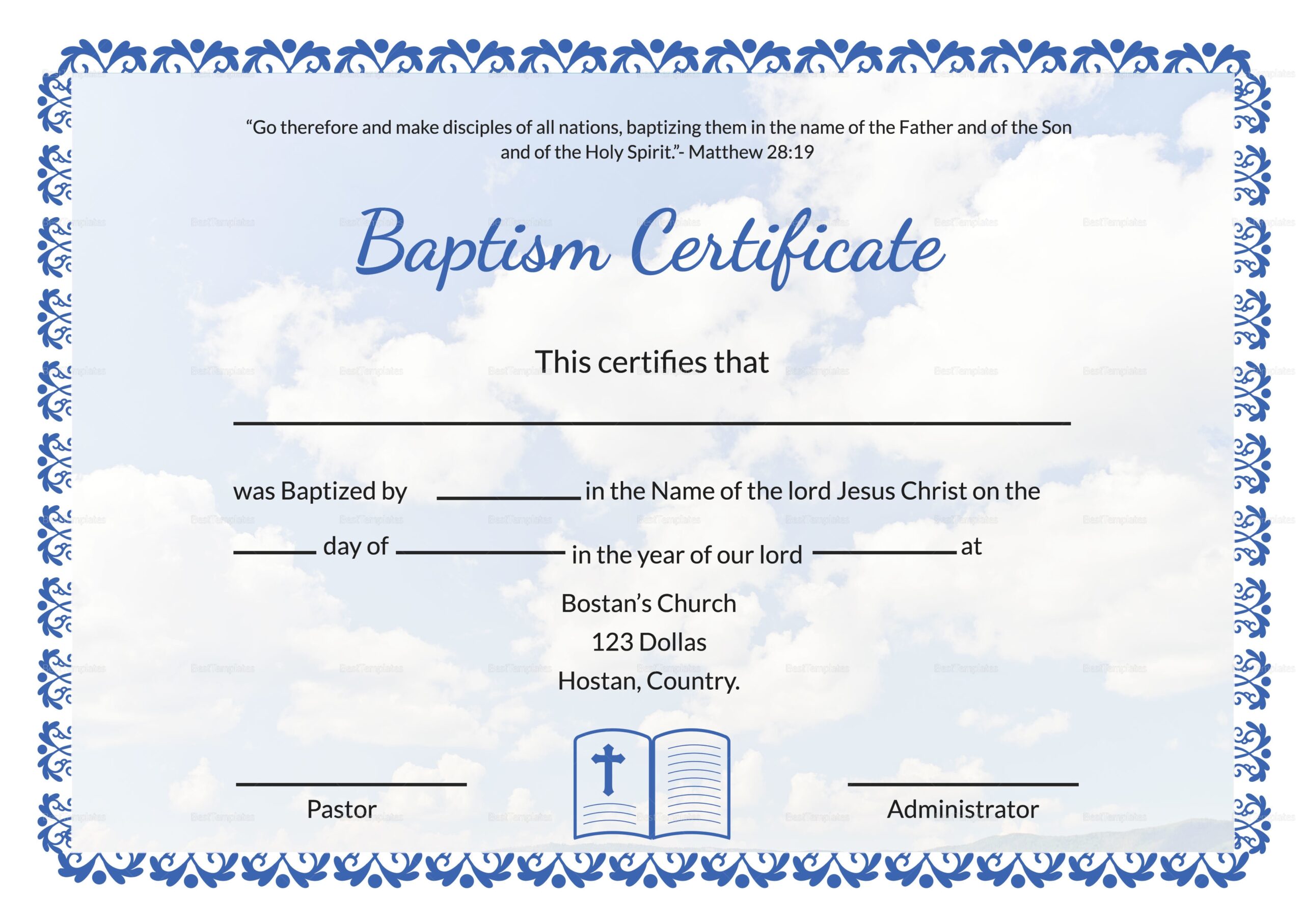 Editable Baptism Certificate Template