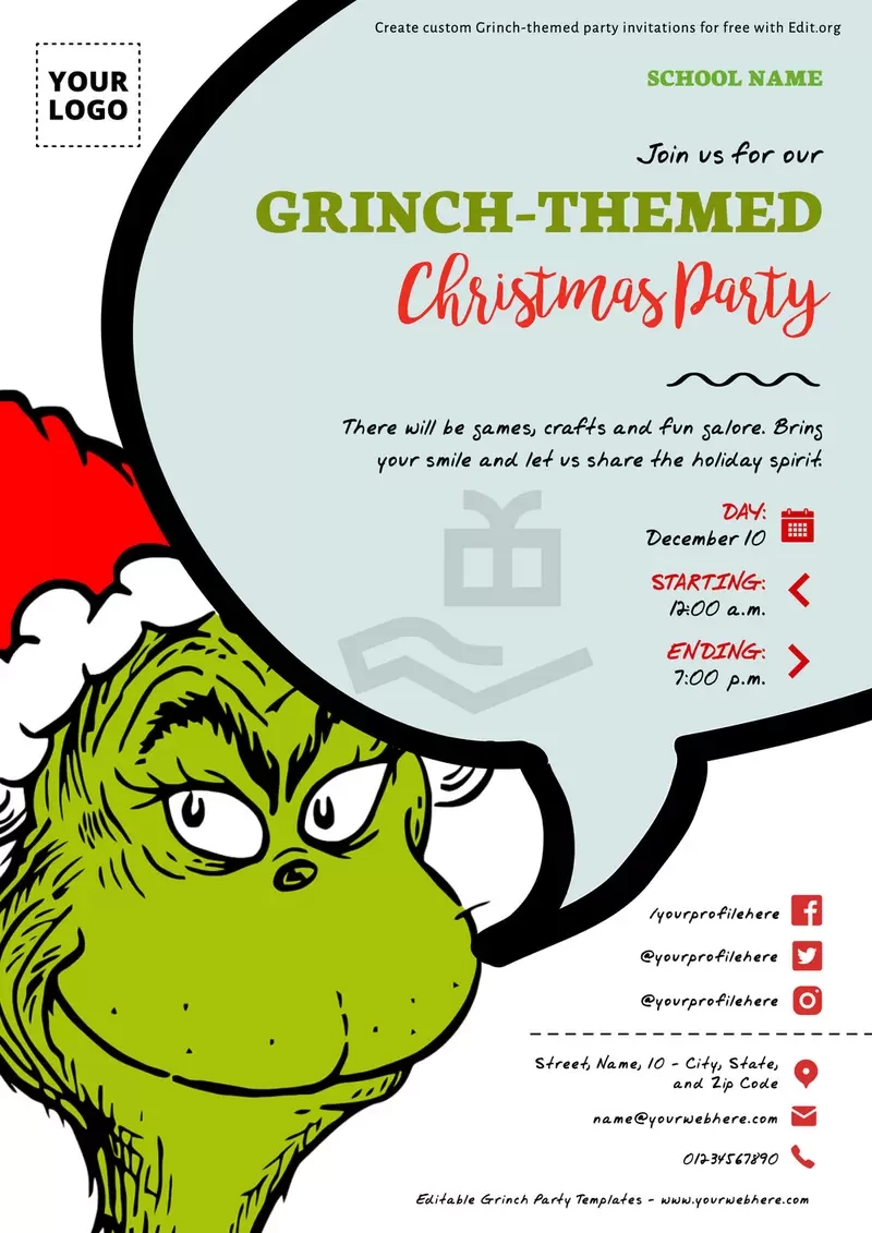 Editable Grinch Party Invitation Templates
