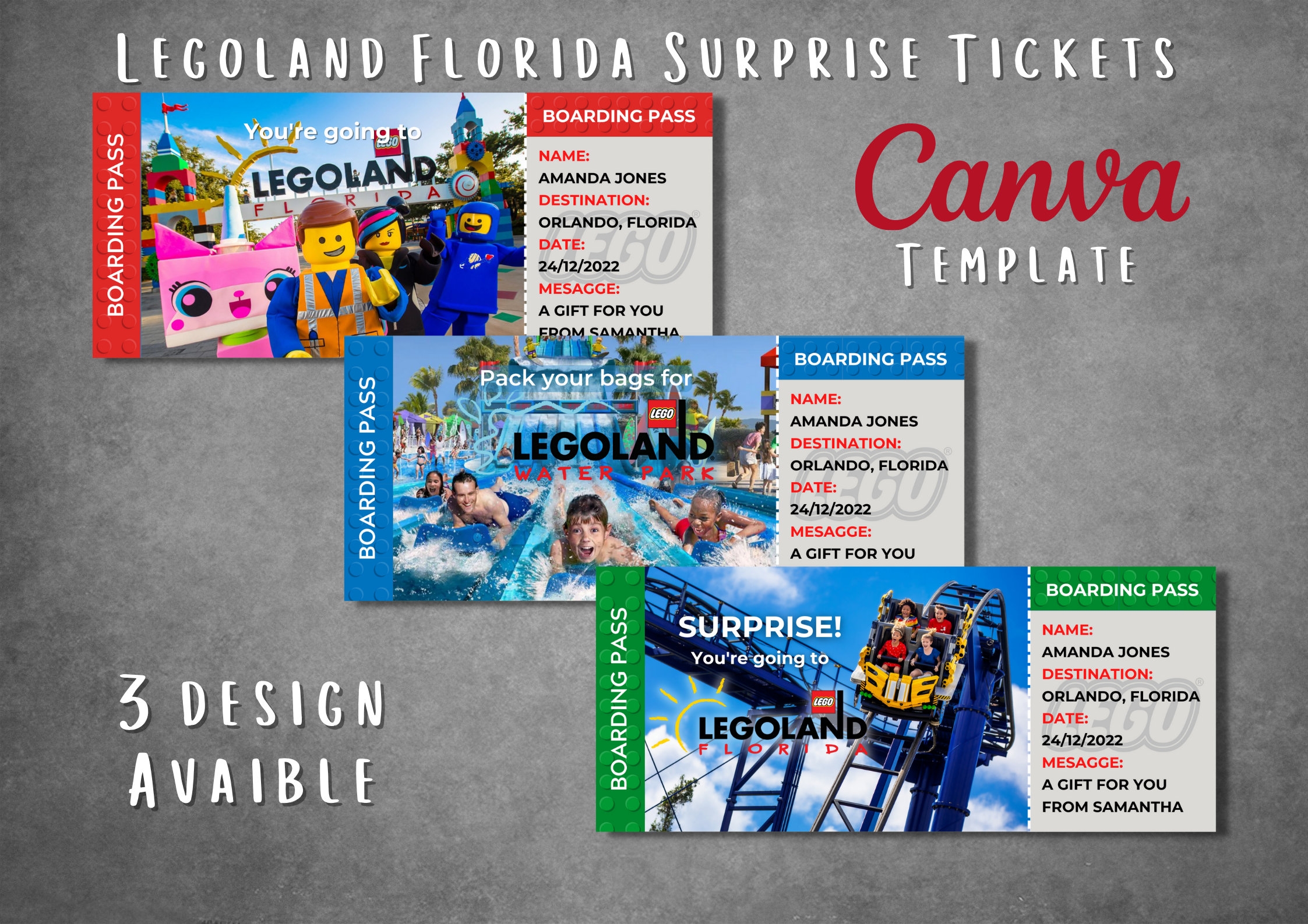 Editable Legoland Florida Surprise Ticket Template Printable Legoland Florida Boarding Pass Template Legoland Vacation Trip Gift Ticket Etsy