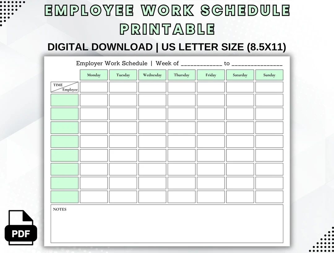 Employee Work Schedule Printable Weekly Staff Shift Template PDF PNG JPG Etsy Israel