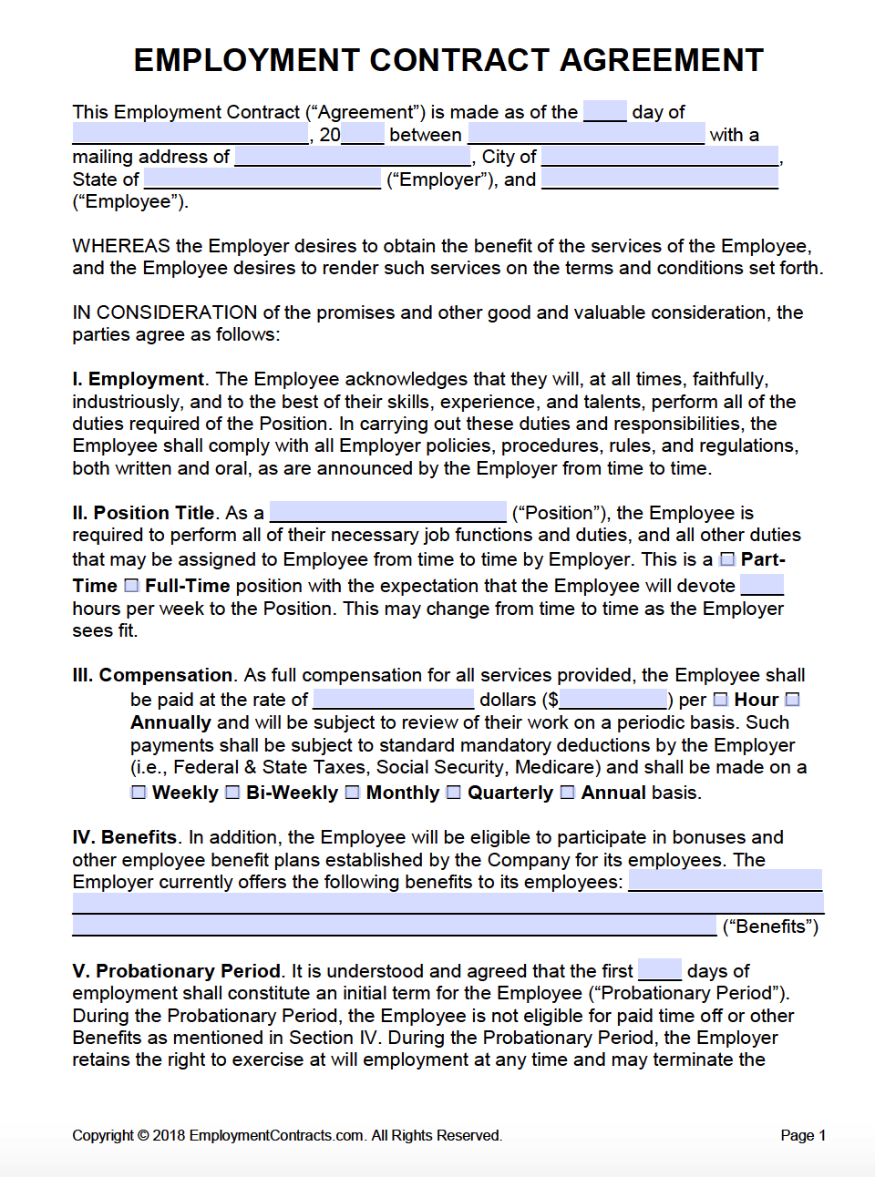 Employment Agreements Contracts PDF Word