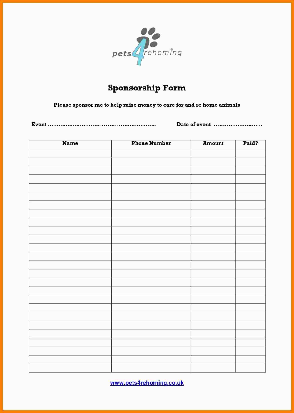 Example Sponsor Form Printable Example Sponsor Form Printable