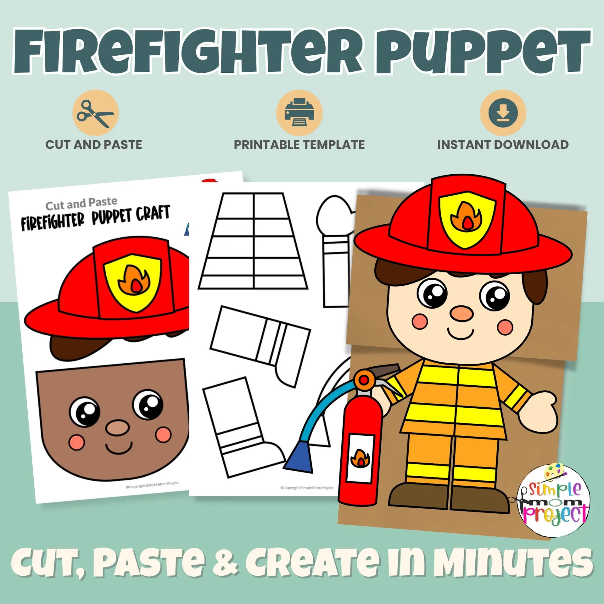 Firefighter Paper Bag Puppet Printable Community Helper Craft Template For Kids Simple Mom Project Store