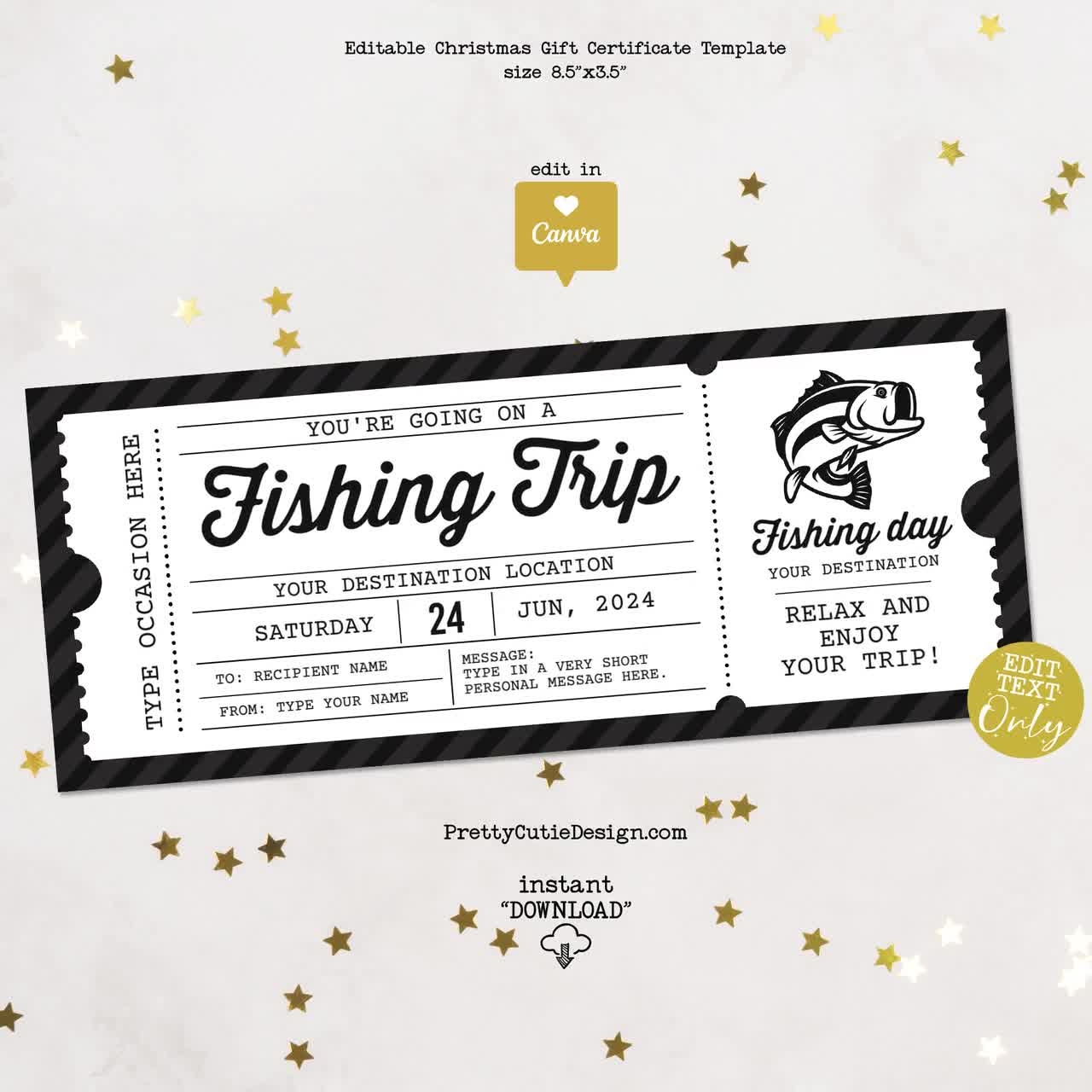 Fishing Trip Ticket Template Surprise Gift Certificate canva Editable Etsy Israel