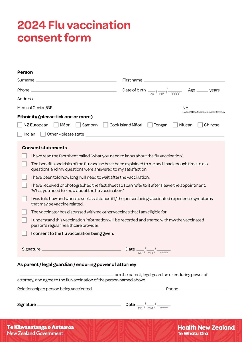Flu Shot Declination Form Printable