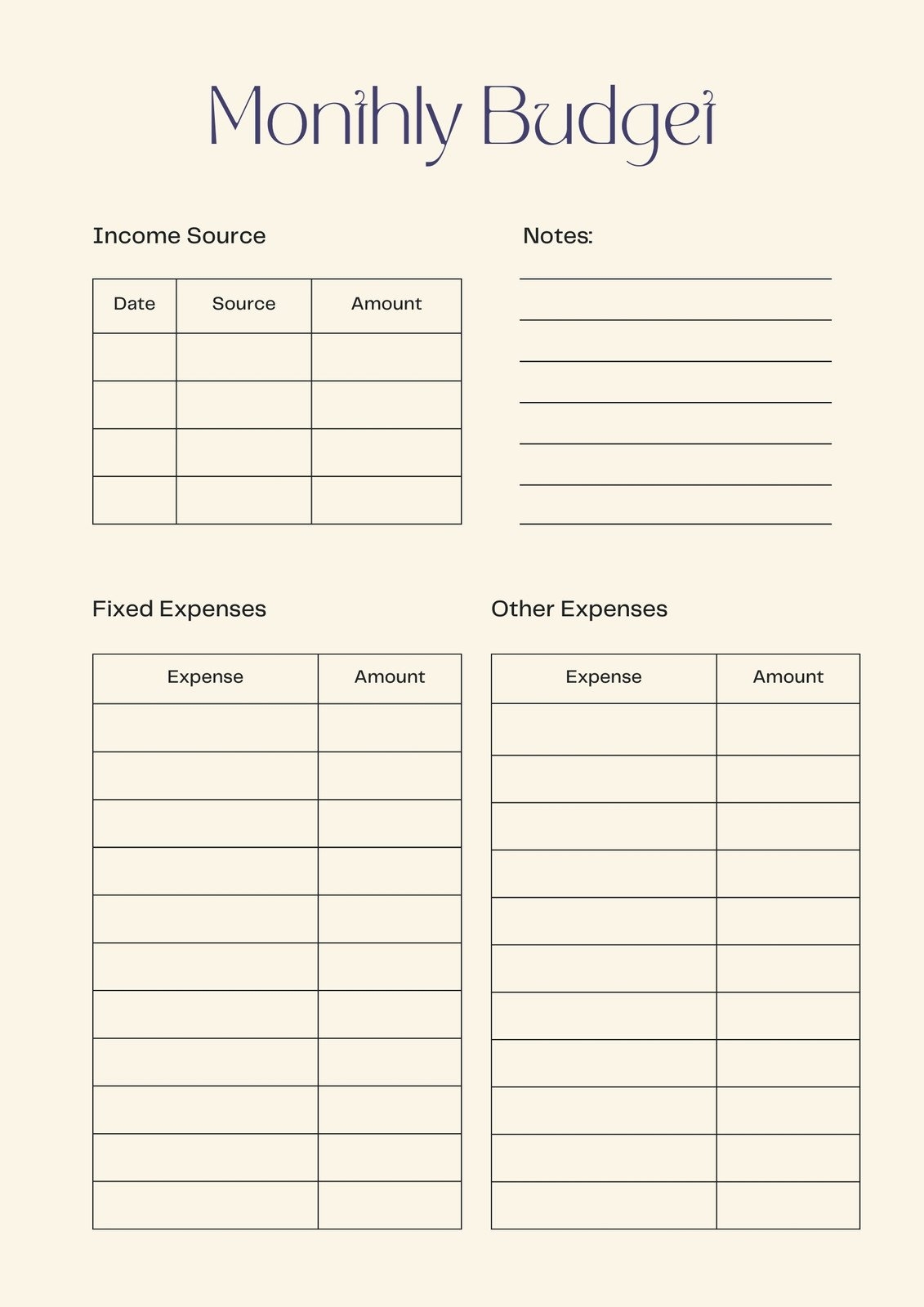 Monthly Budget Template Free Printable