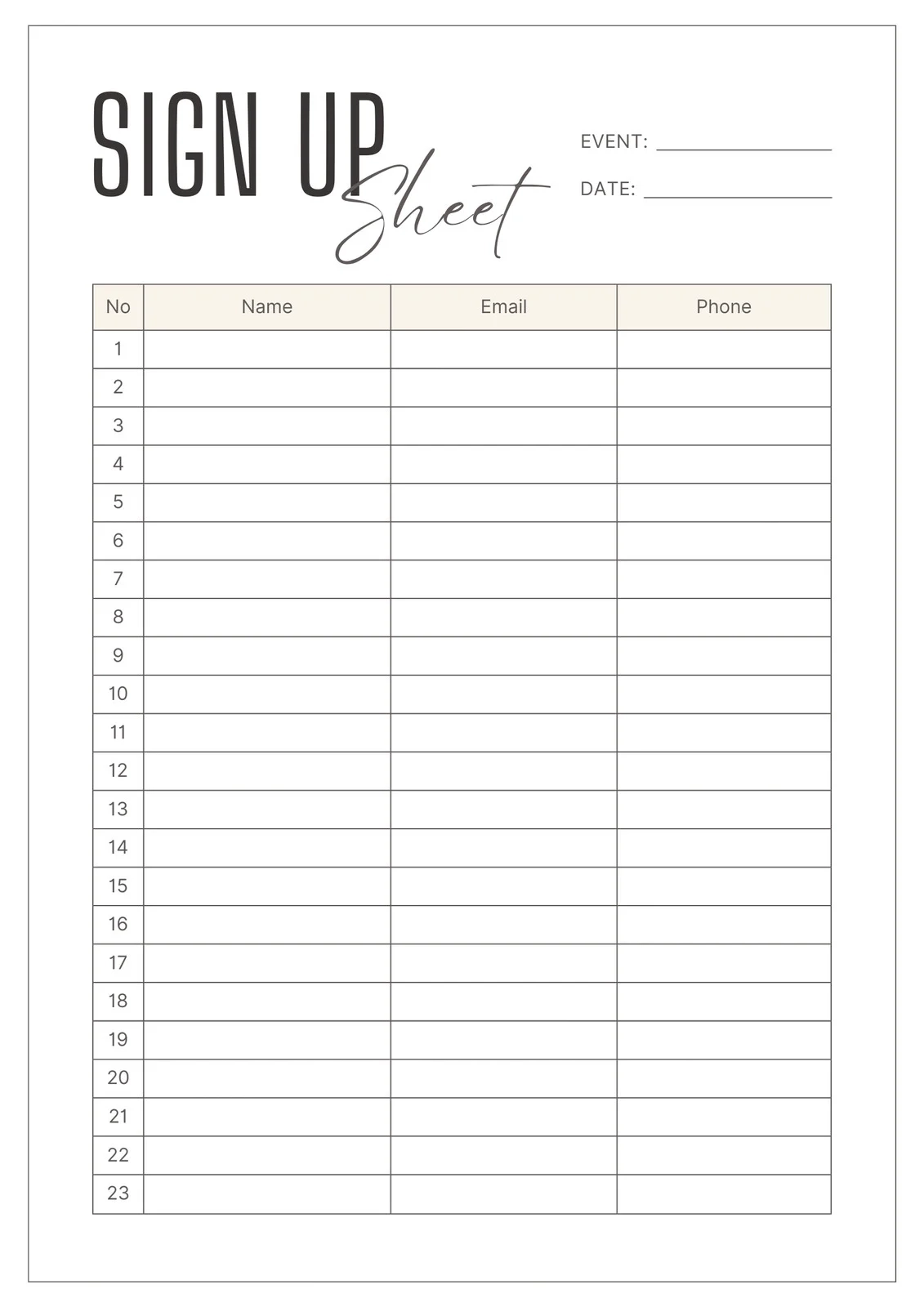 Free And Customizable Sign Up Sheet Templates