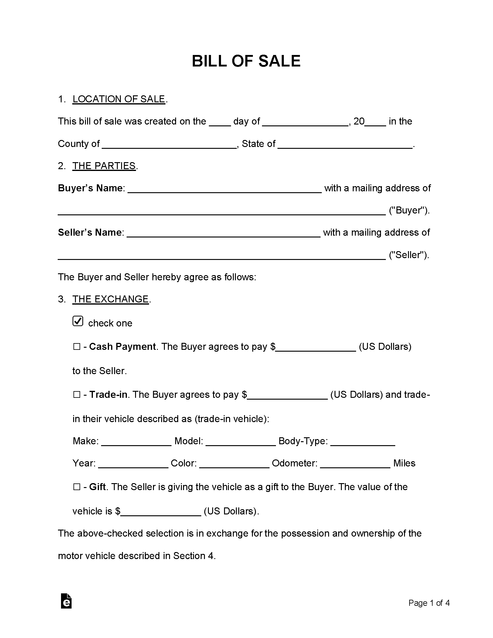 Free Bill Of Sale Forms 24 PDF Word EForms