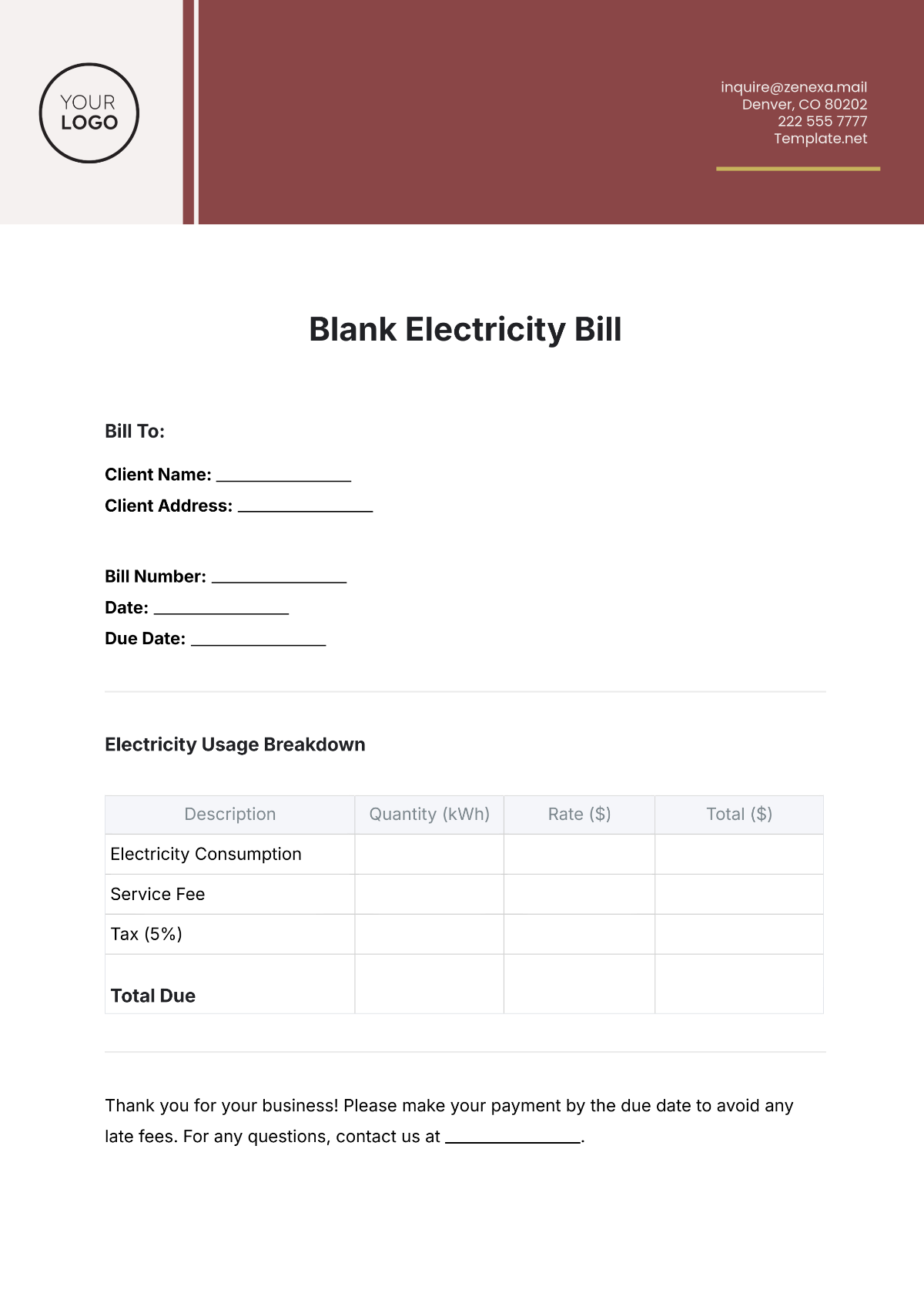 Free Bill Templates To Edit Online