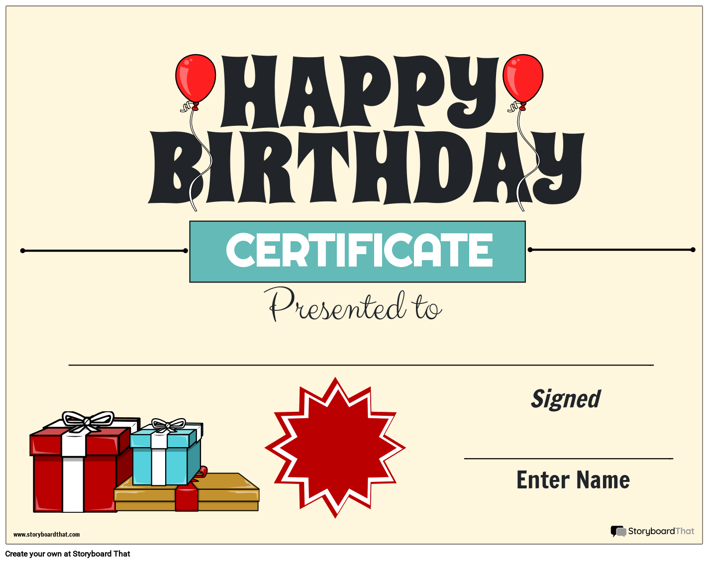 Free Birthday Certificate Templates Storyboard That