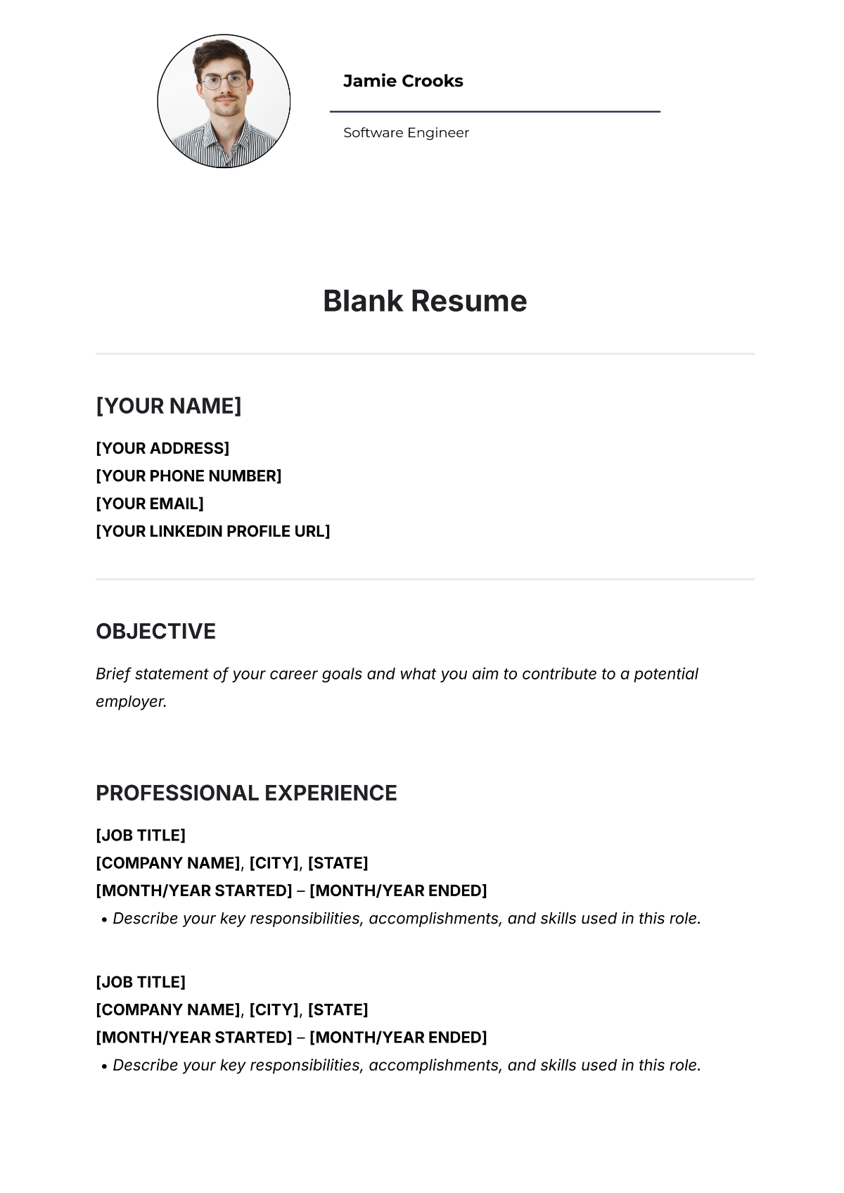 Free Blank Resume Template To Edit Online