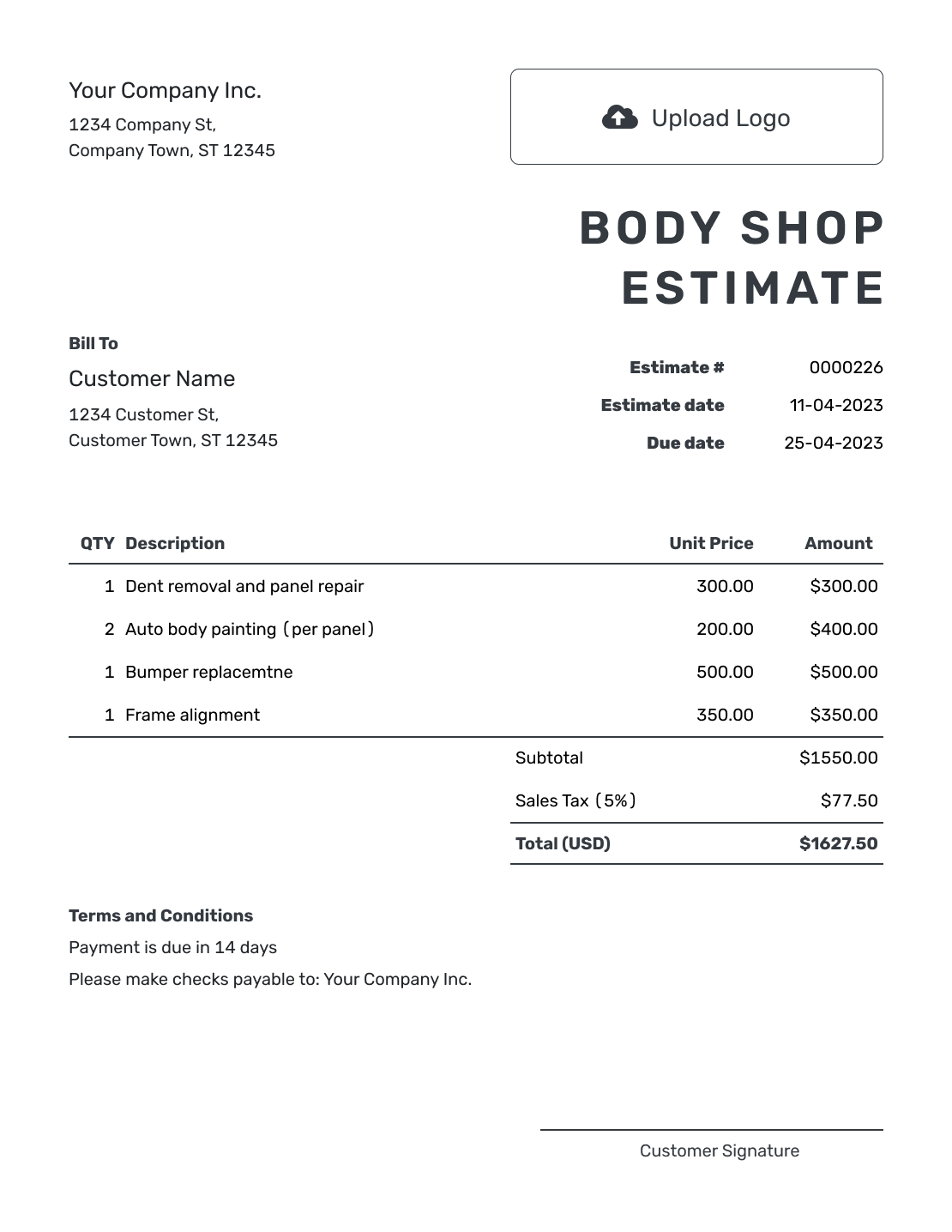 Free Body Shop Estimate Template Docelf Free Body Shop Estimate Template Docelf