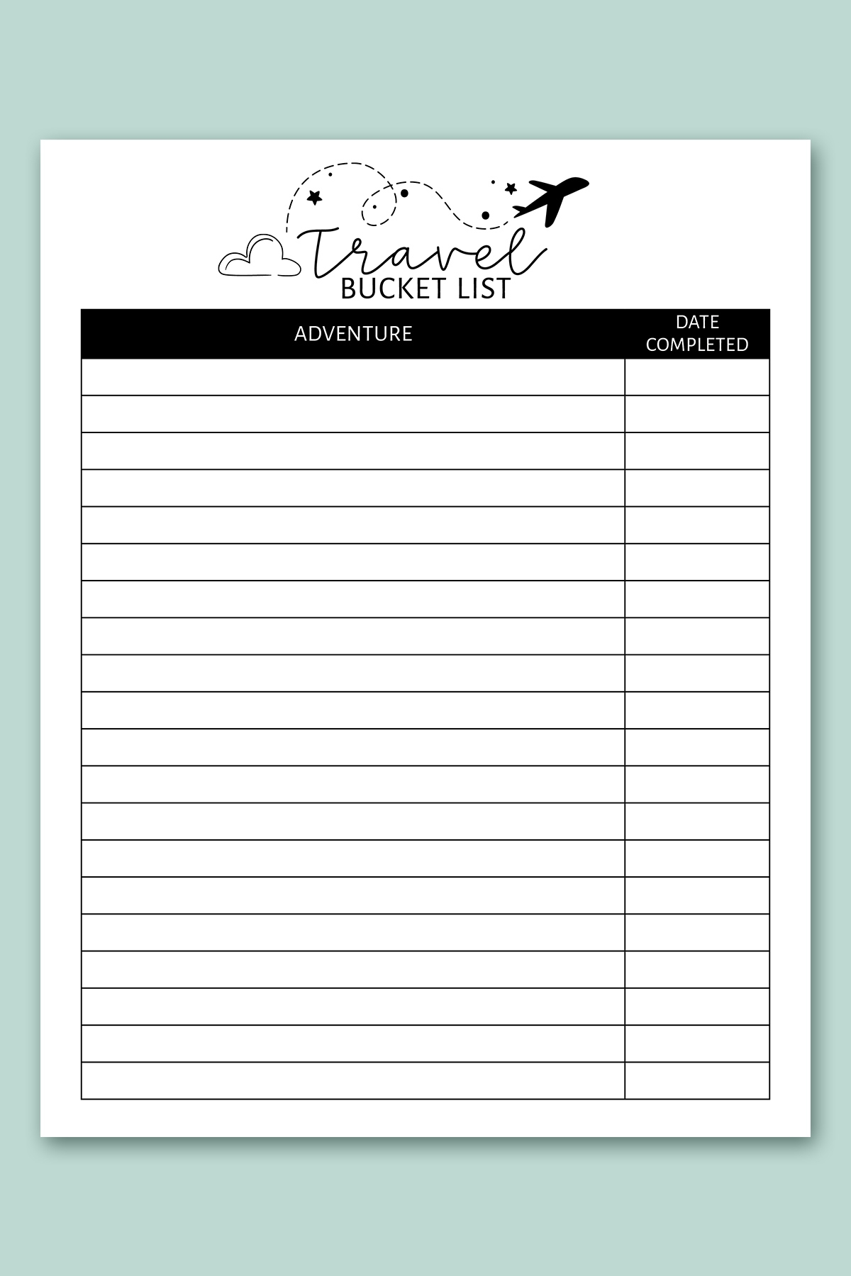 Free Bucket List Printable Templates summer Travel Etc 