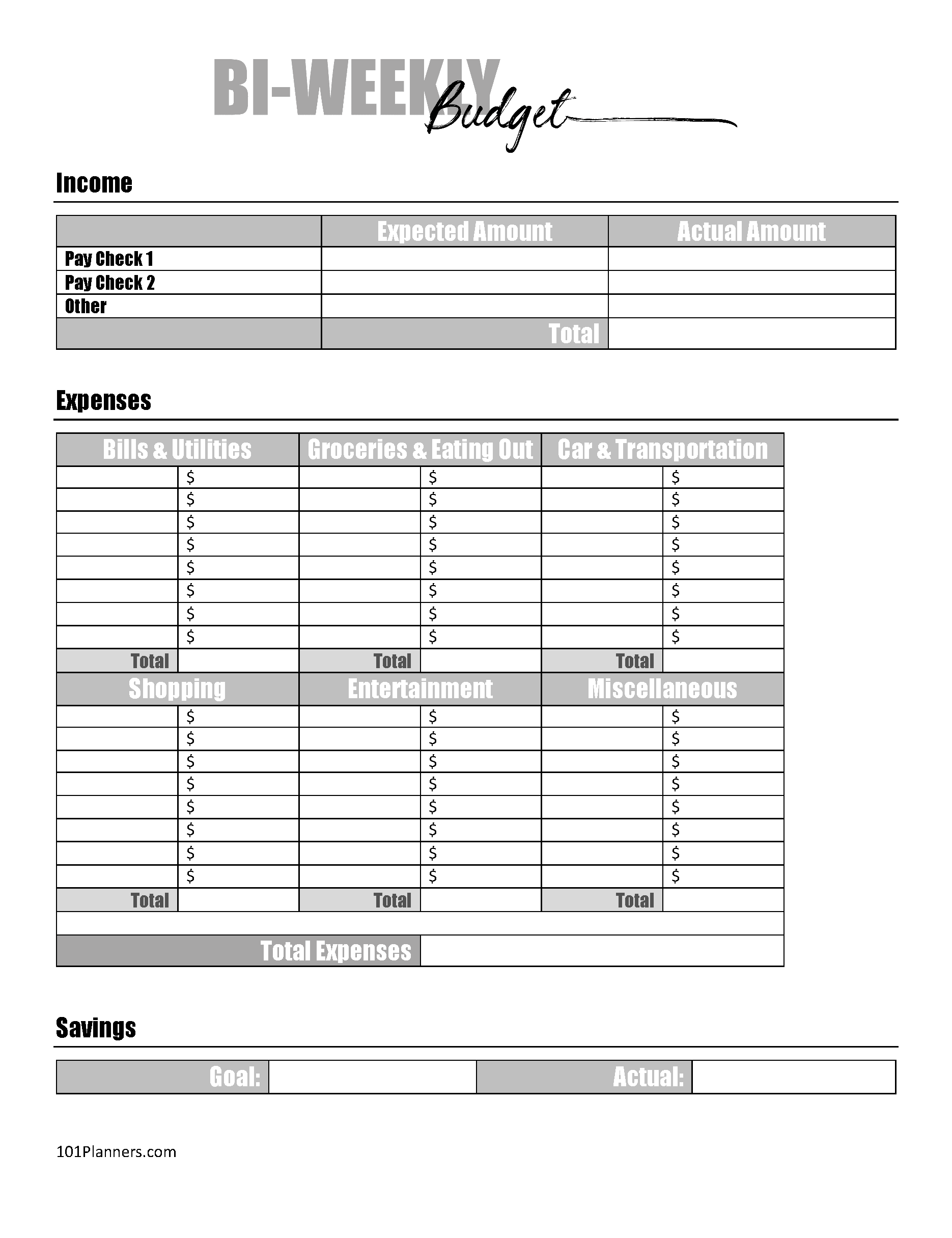 Monthly Budget Template Printable Free