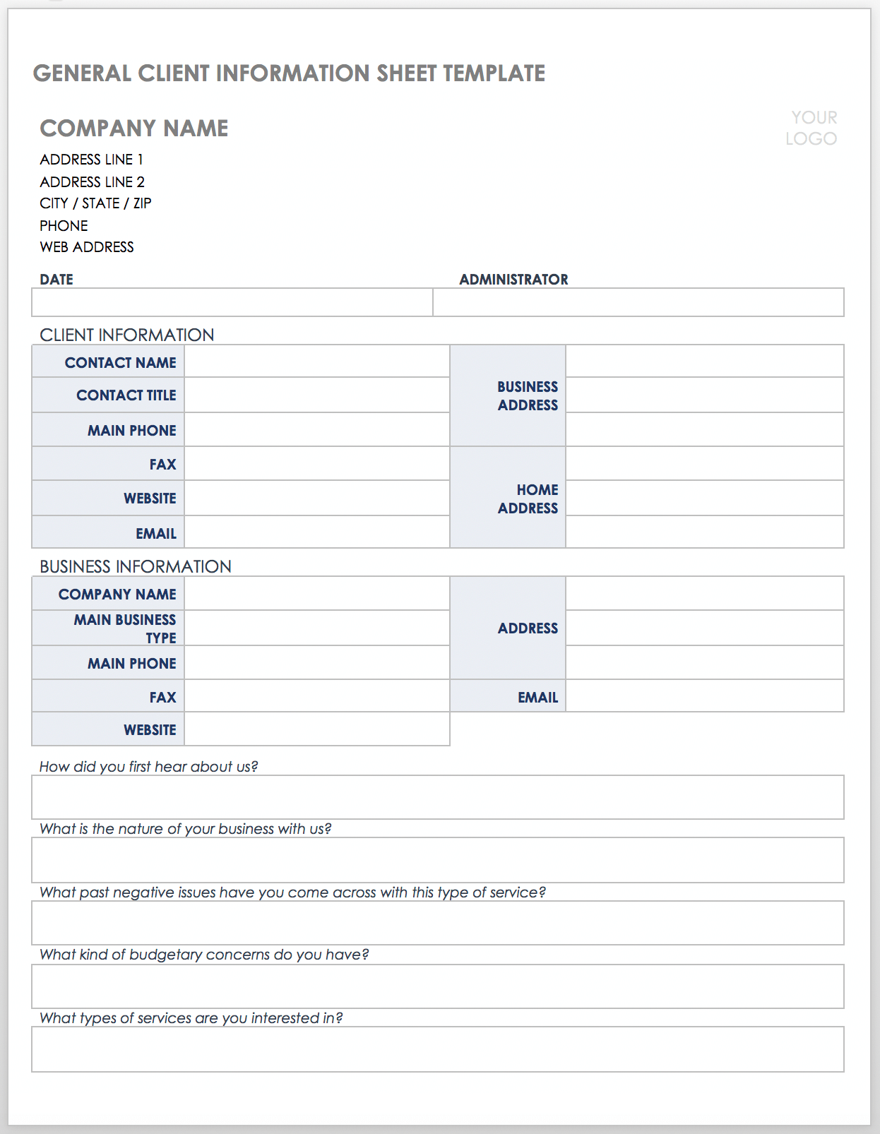 Free Client Information Forms Templates Smartsheet