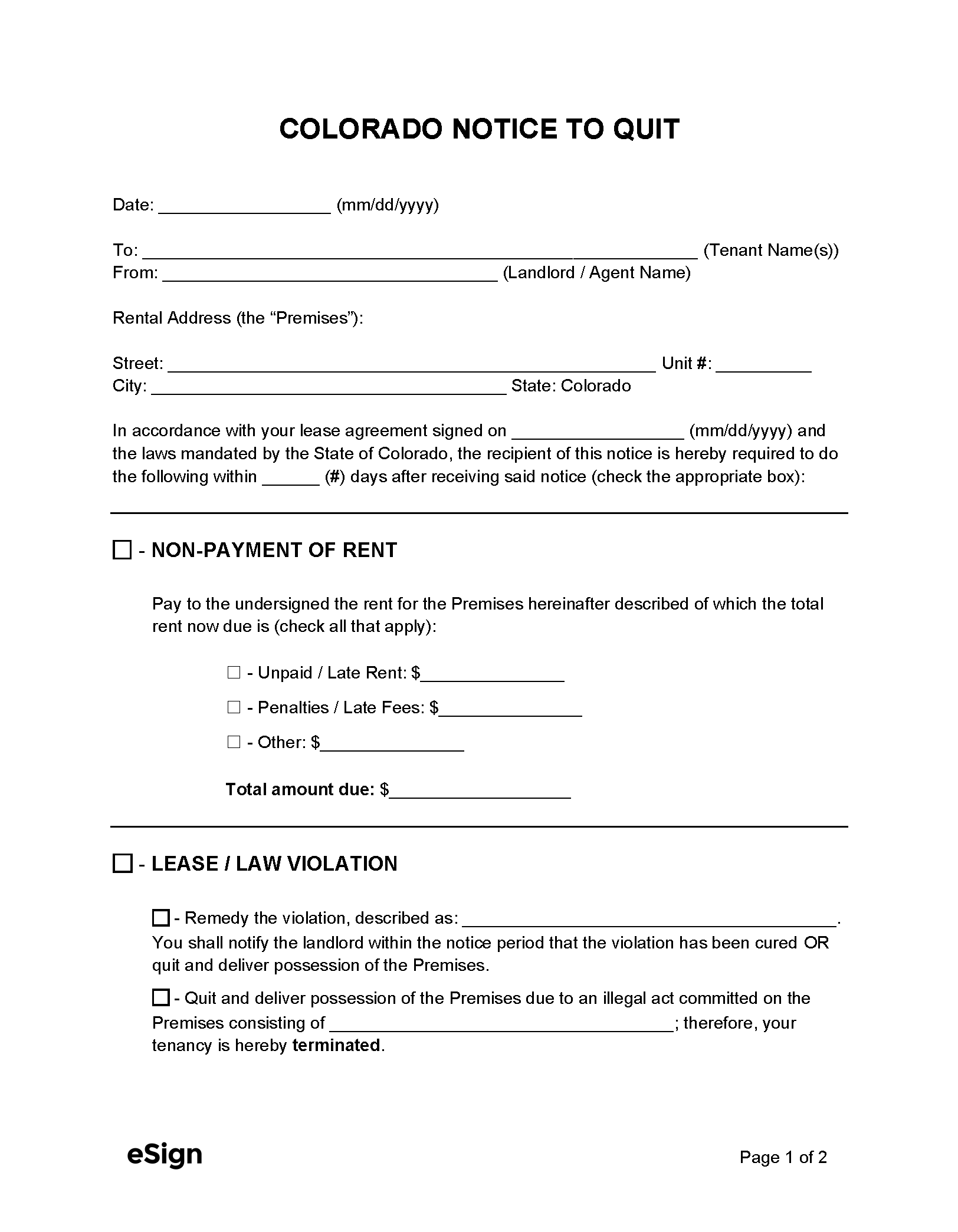 Free Colorado Eviction Notice Templates 3 PDF Word