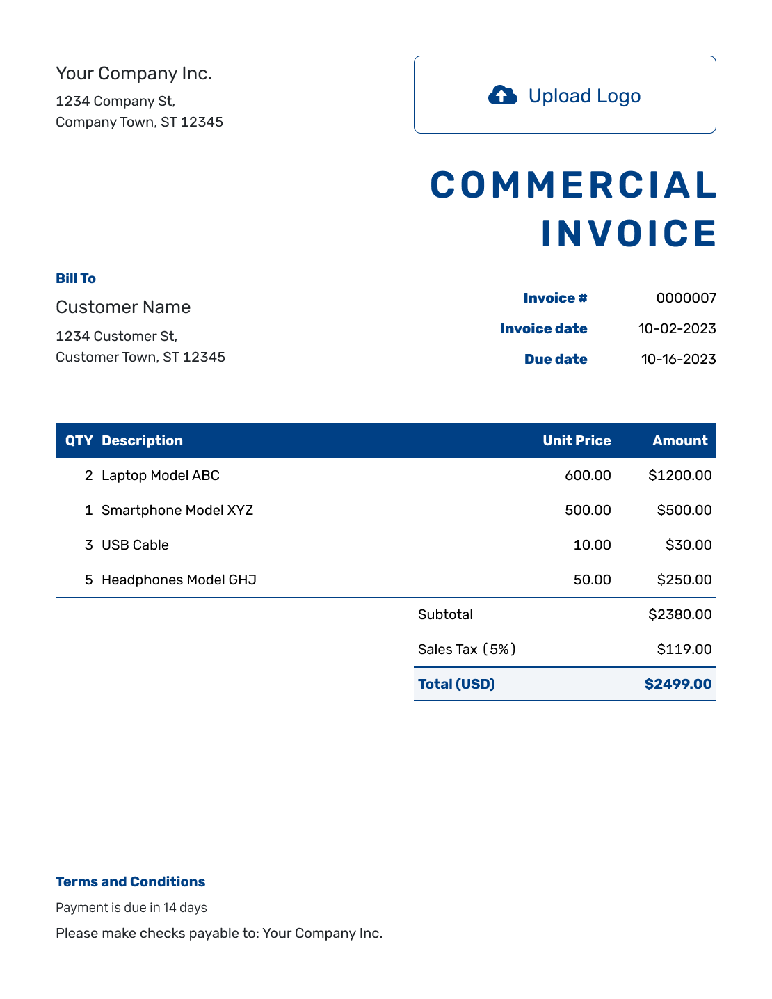 Free Commercial Invoice Template Printable Free Commercial Invoice Template Printable