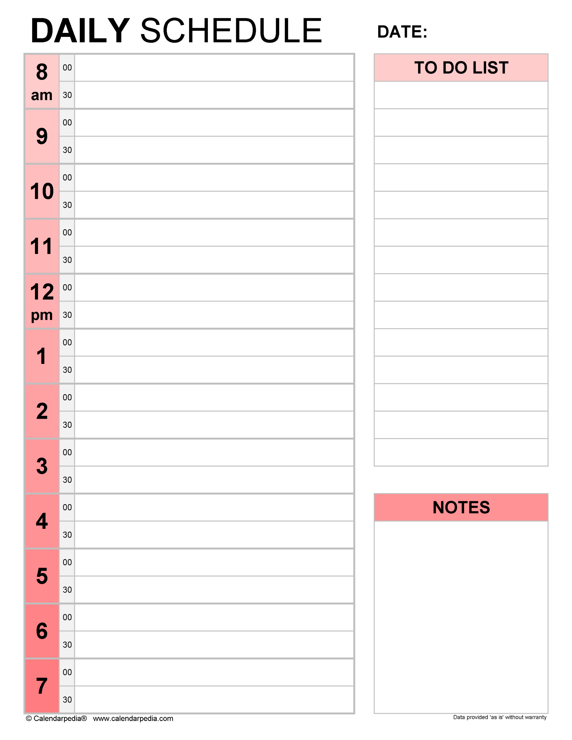 Free Printable Daily Schedule Templates