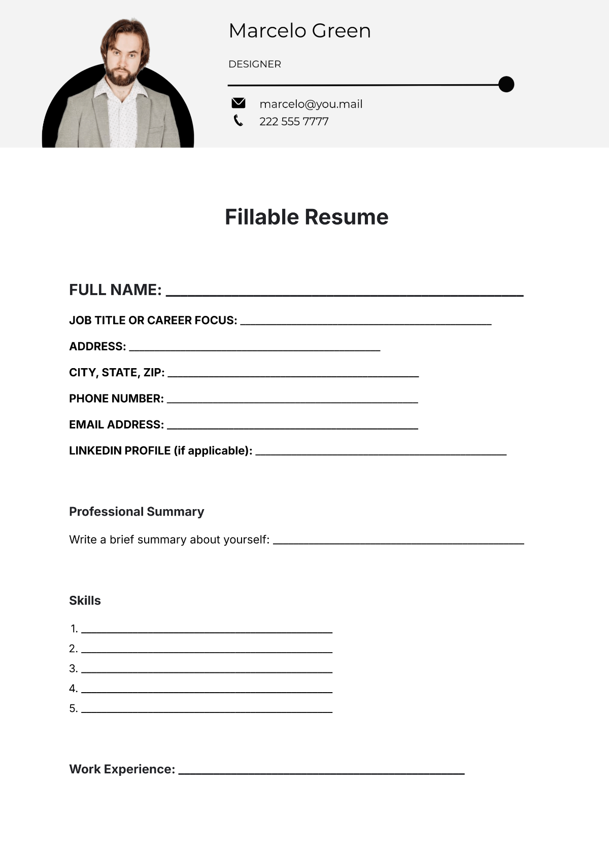 Free Fillable Resume Template To Edit Online