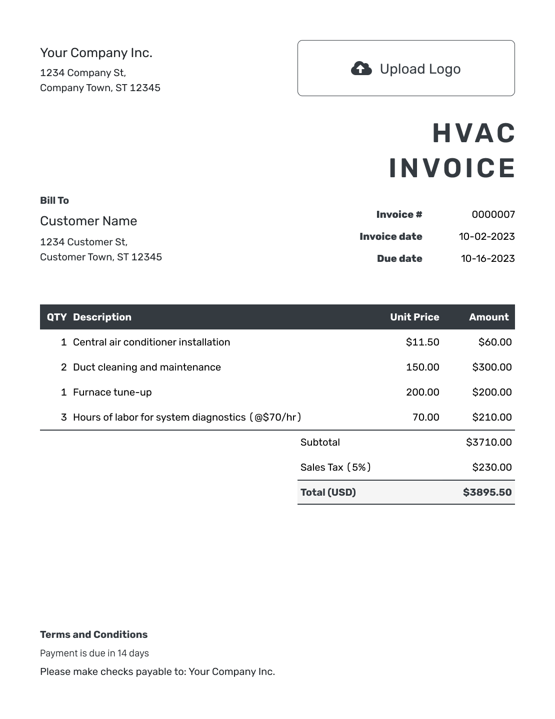 Free HVAC Invoice Template Docelf Free HVAC Invoice Template Docelf