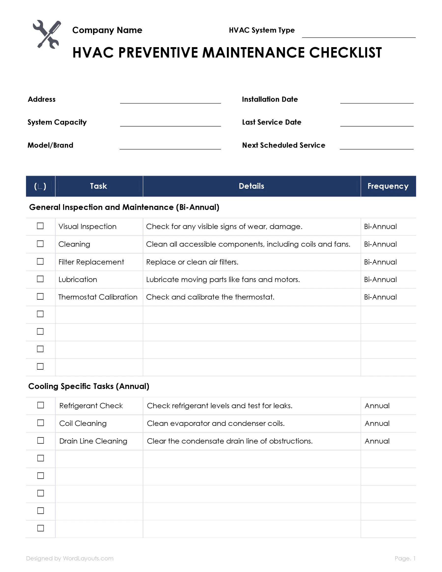Free HVAC Preventive Maintenance Checklist WordLayouts