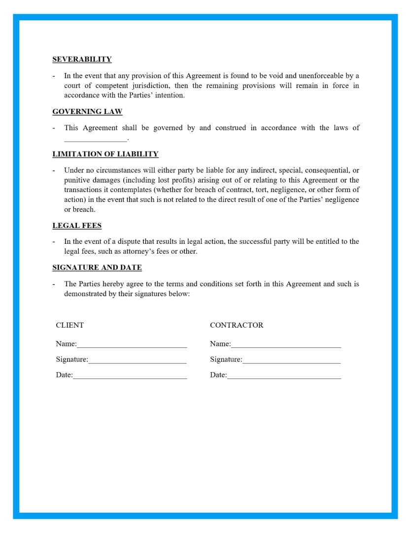 Free Printable Contractor Contract Template