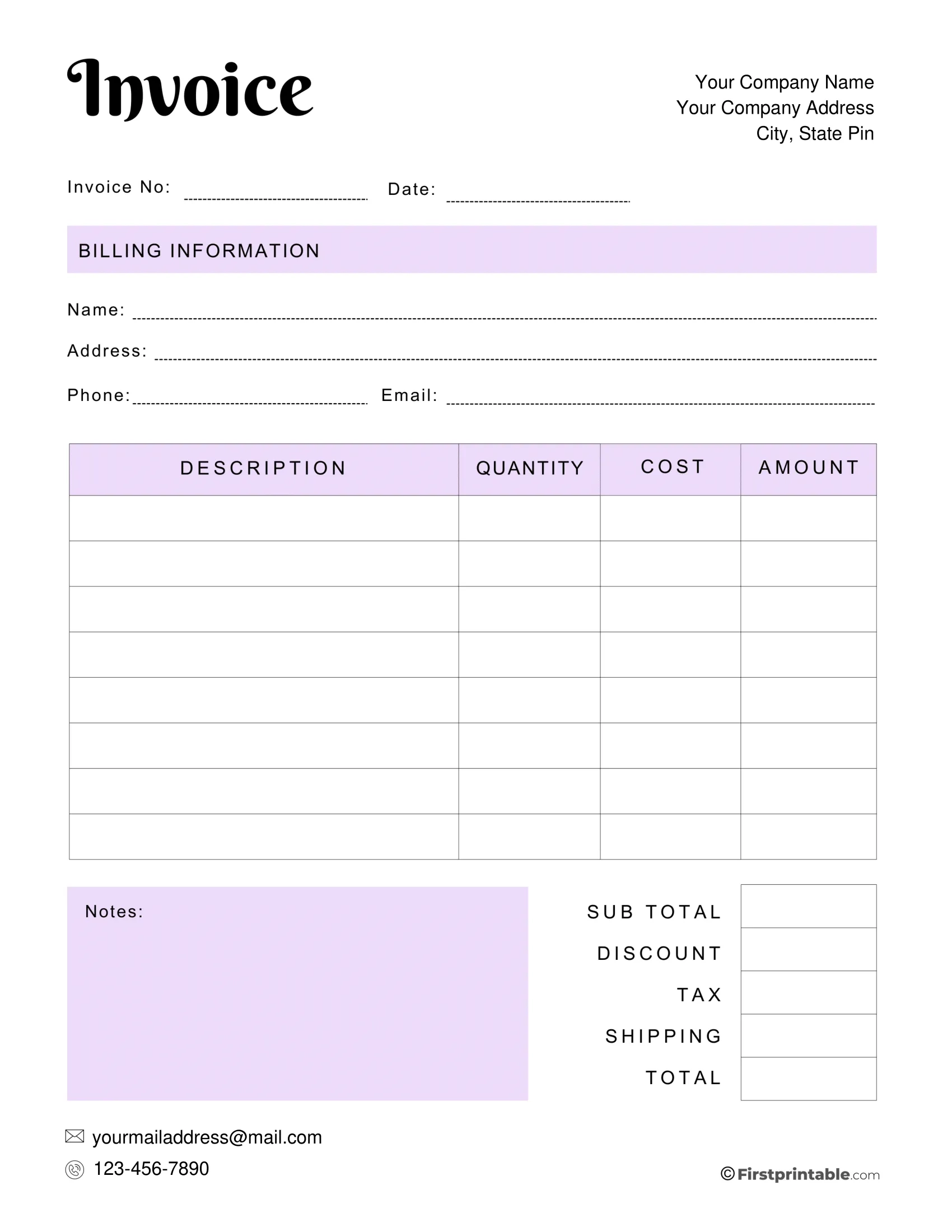 Free Invoice Template Blank Printable Download