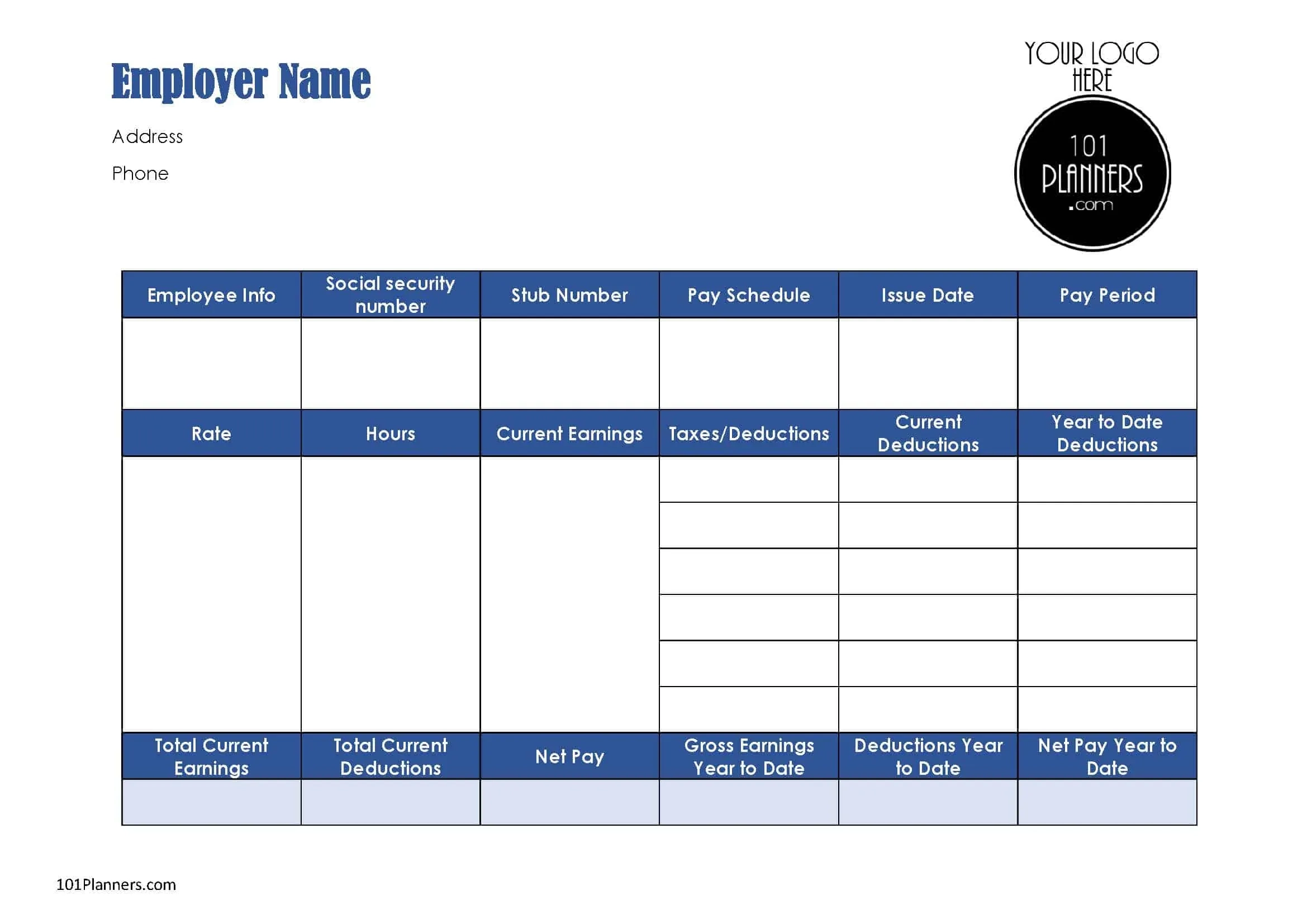 Printable Pay Stub Template Free Printable Pay Stub Template Free