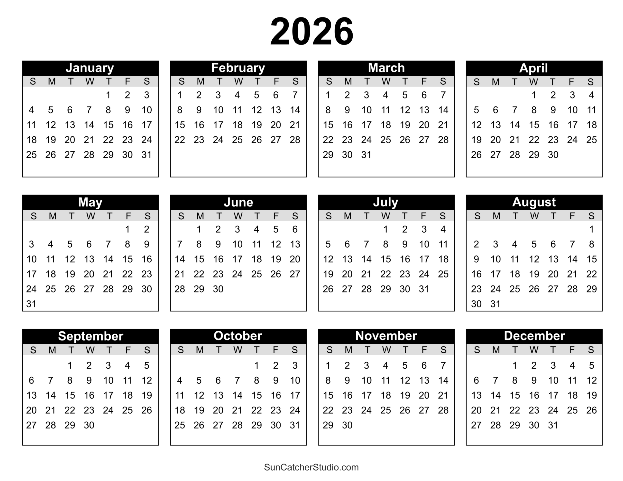 Free Printable 2026 Yearly Calendar Free Printables Lettering SVG Files Tools Apps Free Printable 2026 Yearly Calendar Free Printables Lettering SVG Files Tools Apps