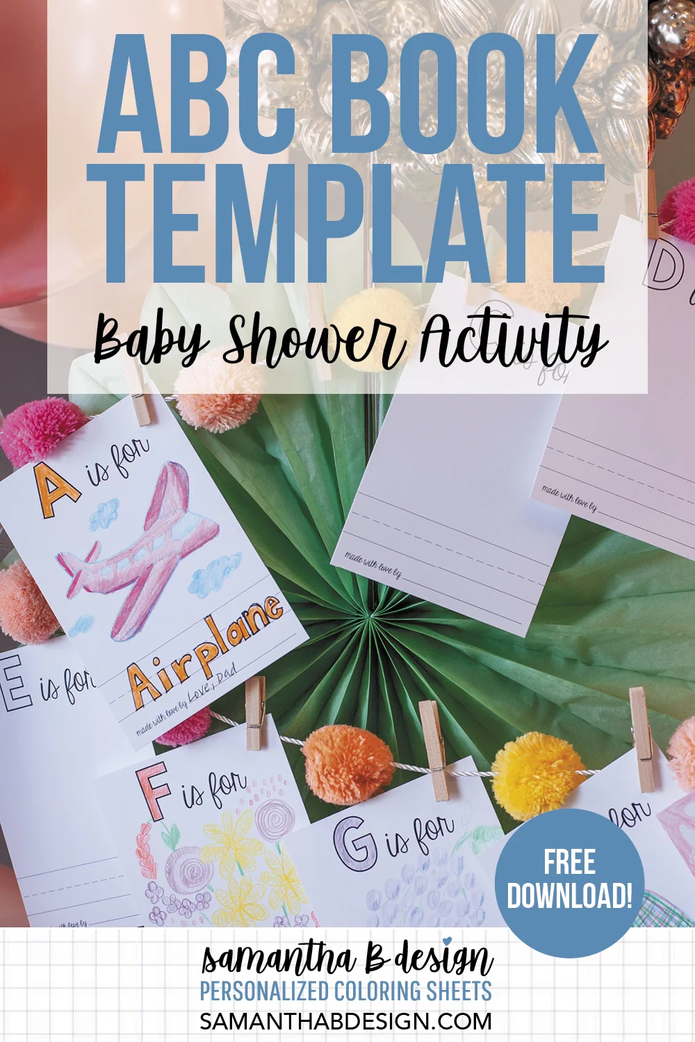 Free Printable ABC Book Template For Baby Shower Activity Samantha B Design