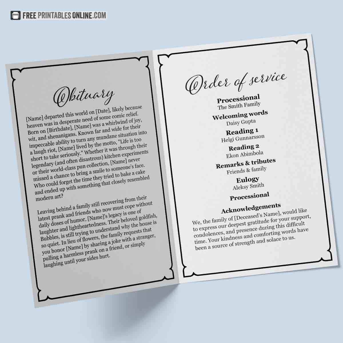 Free Printable Black And White Funeral Program Template Free Printables Online