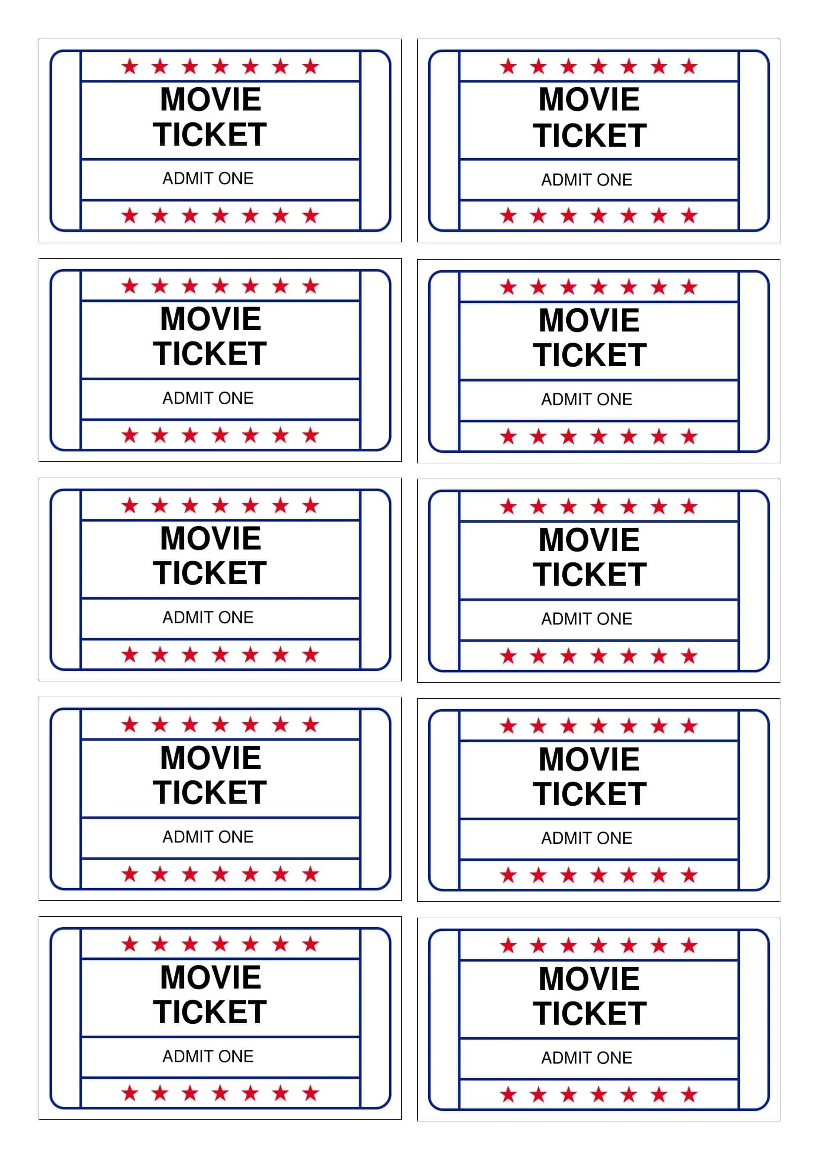 Free Printable Blank Movie Ticket Templates PDF Word 