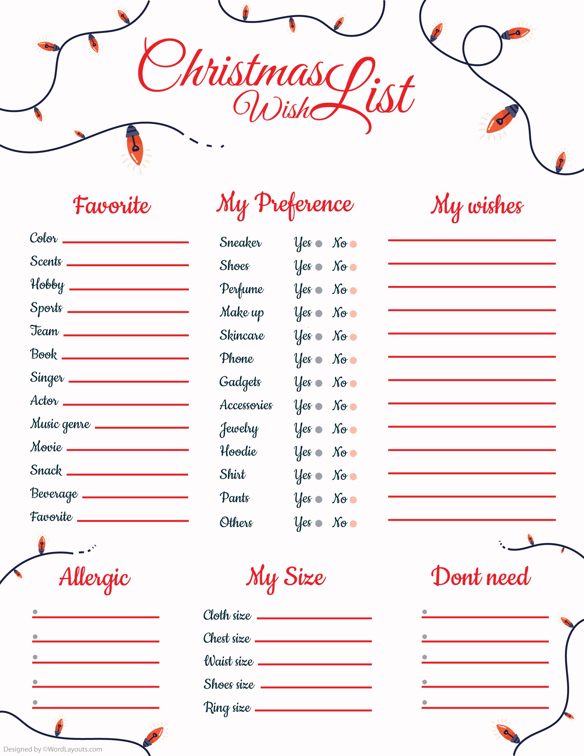 Free Printable Christmas Wish List Templates Free Printable Christmas Wish List Templates