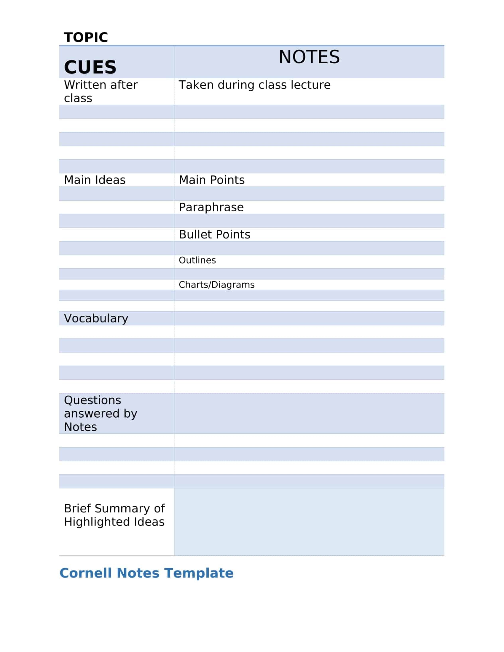 Free Printable Cornell Notes Templates PDF Word Free Printable Cornell Notes Templates PDF Word