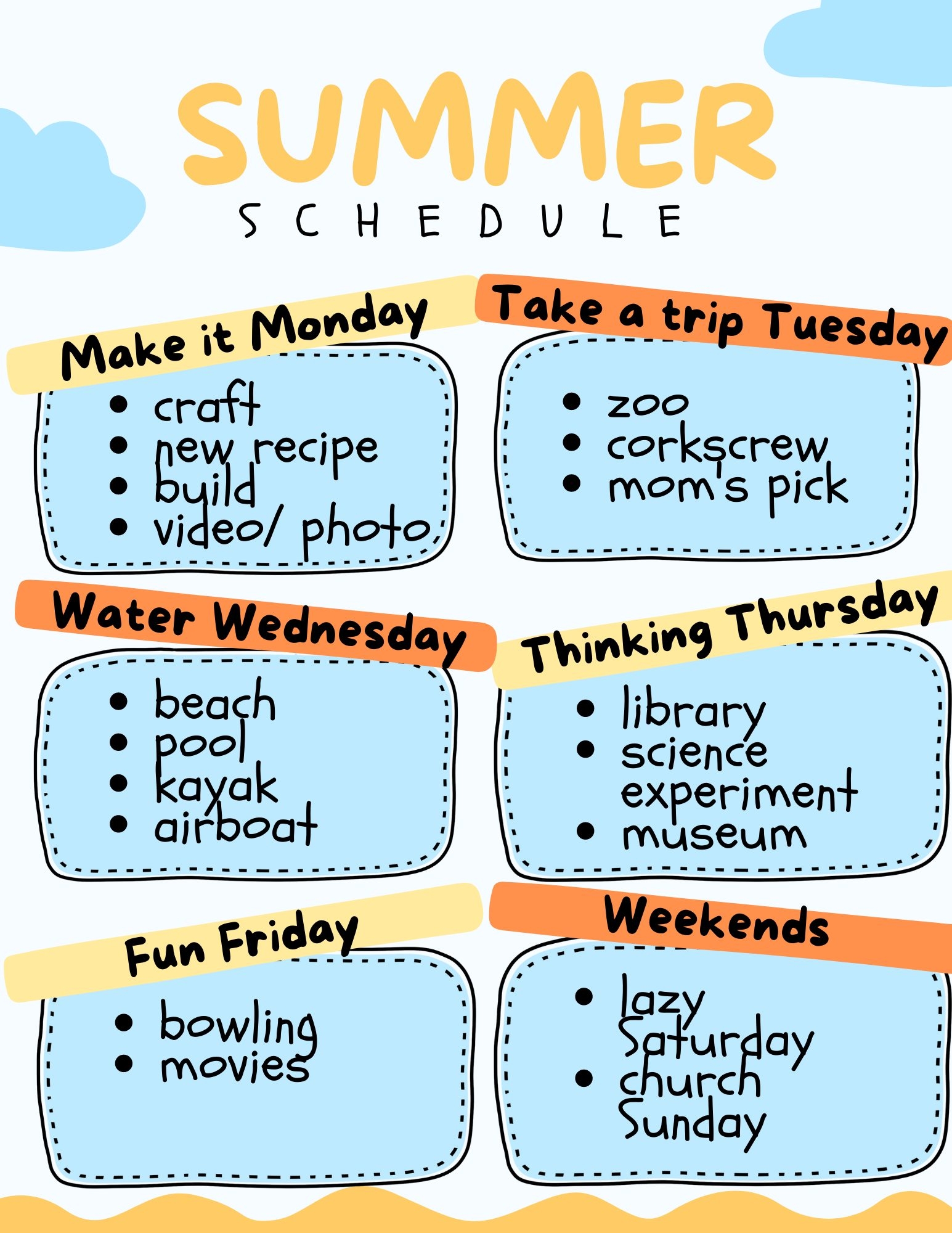 Free Printable Customizable Summer Schedule For Kids Eat Drink And Save Money
