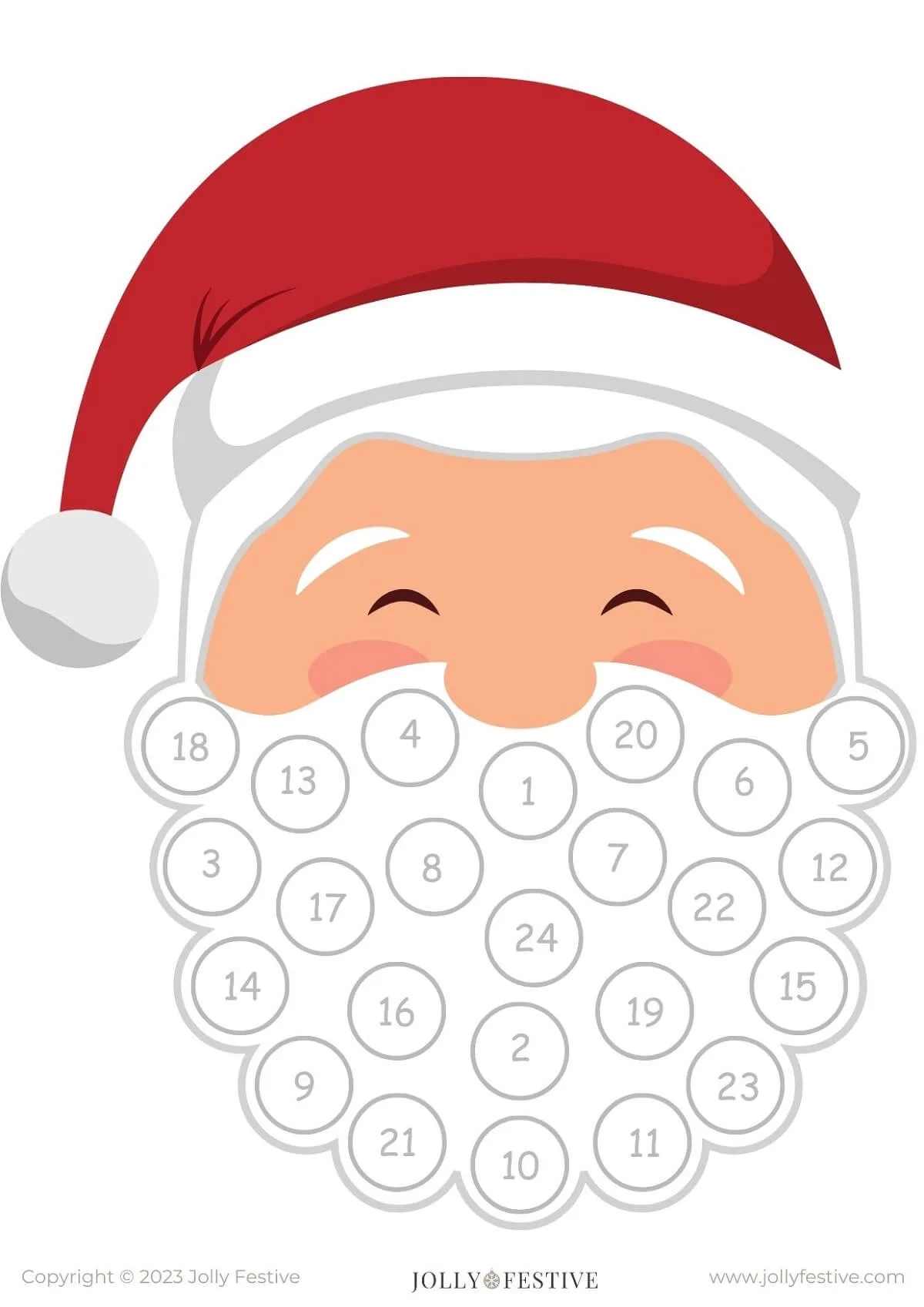Free Printable Jolly Santa Beard Countdown Calendar Jolly Festive