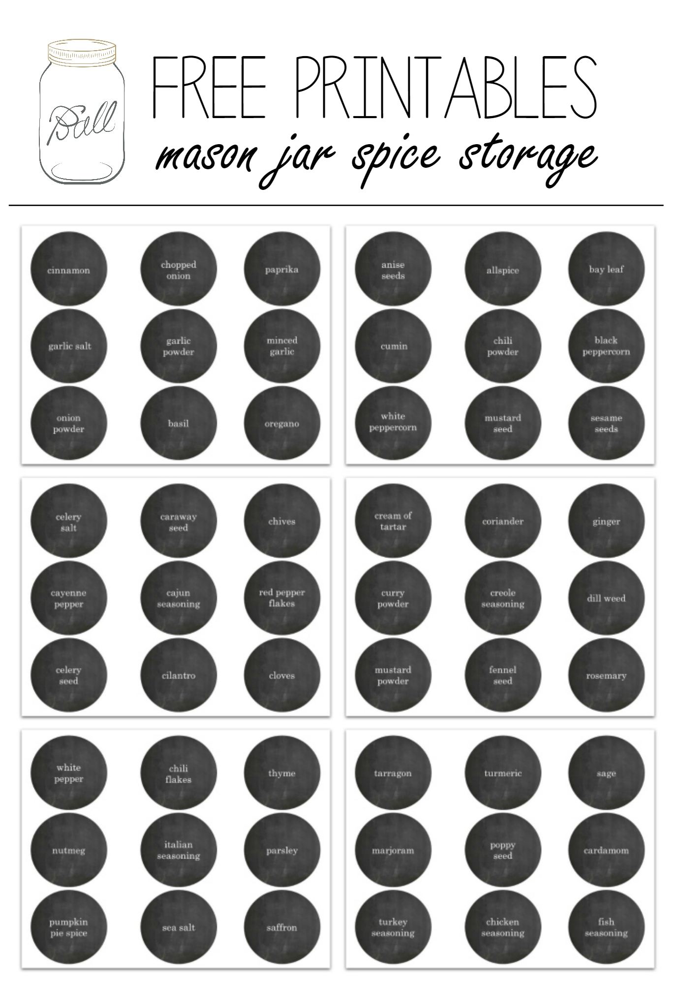 Free Printable Mason Jar Spice Jar Labels Mason Jar Crafts Love