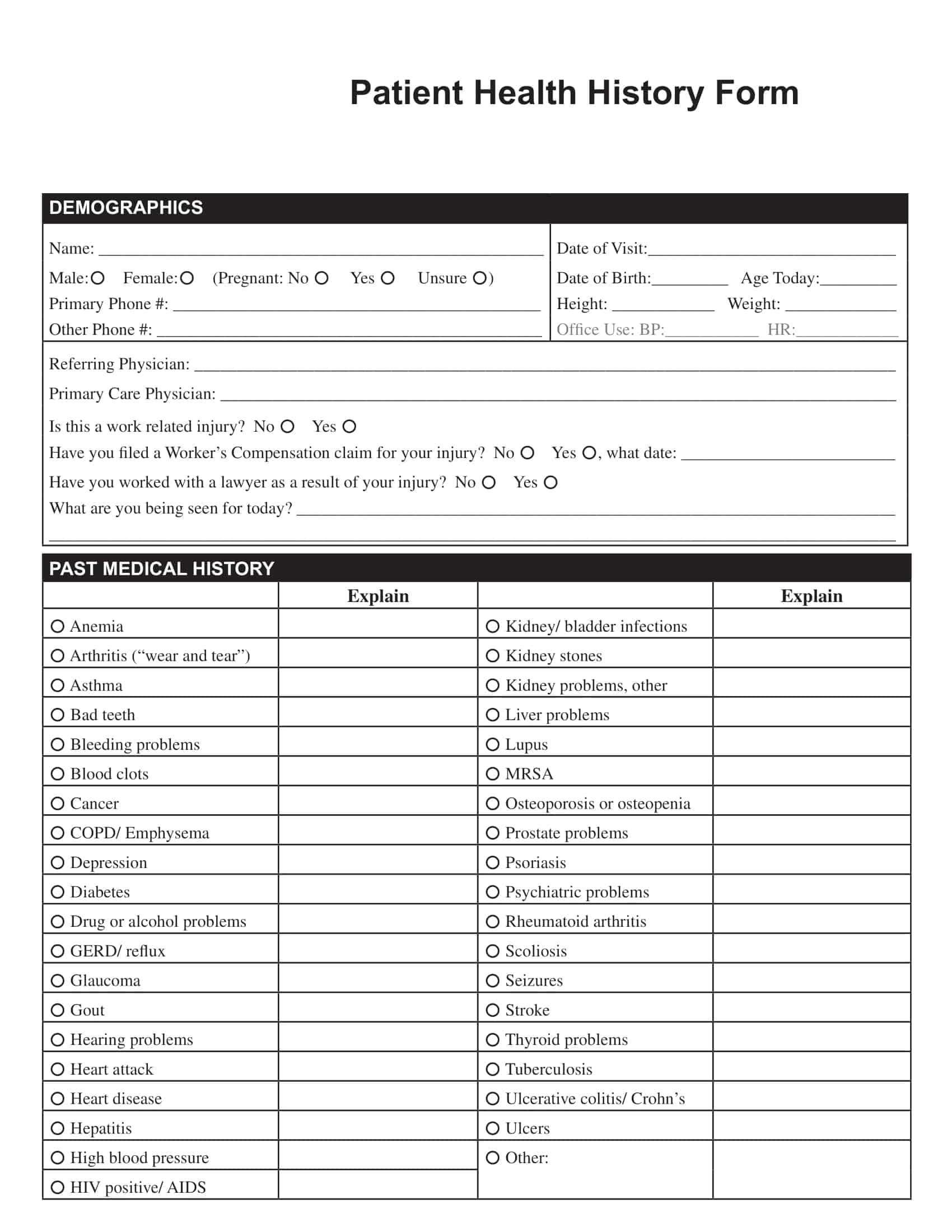 Free Printable Medical Health History Form Templates PDF Example
