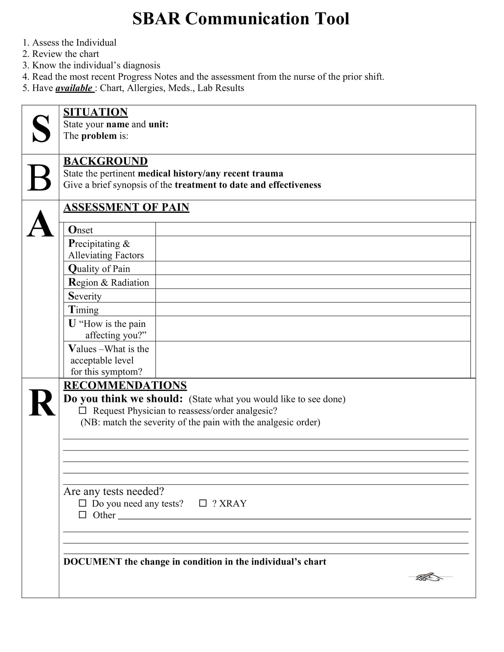 Free Printable SBAR Template For Nursing Business Blank Example