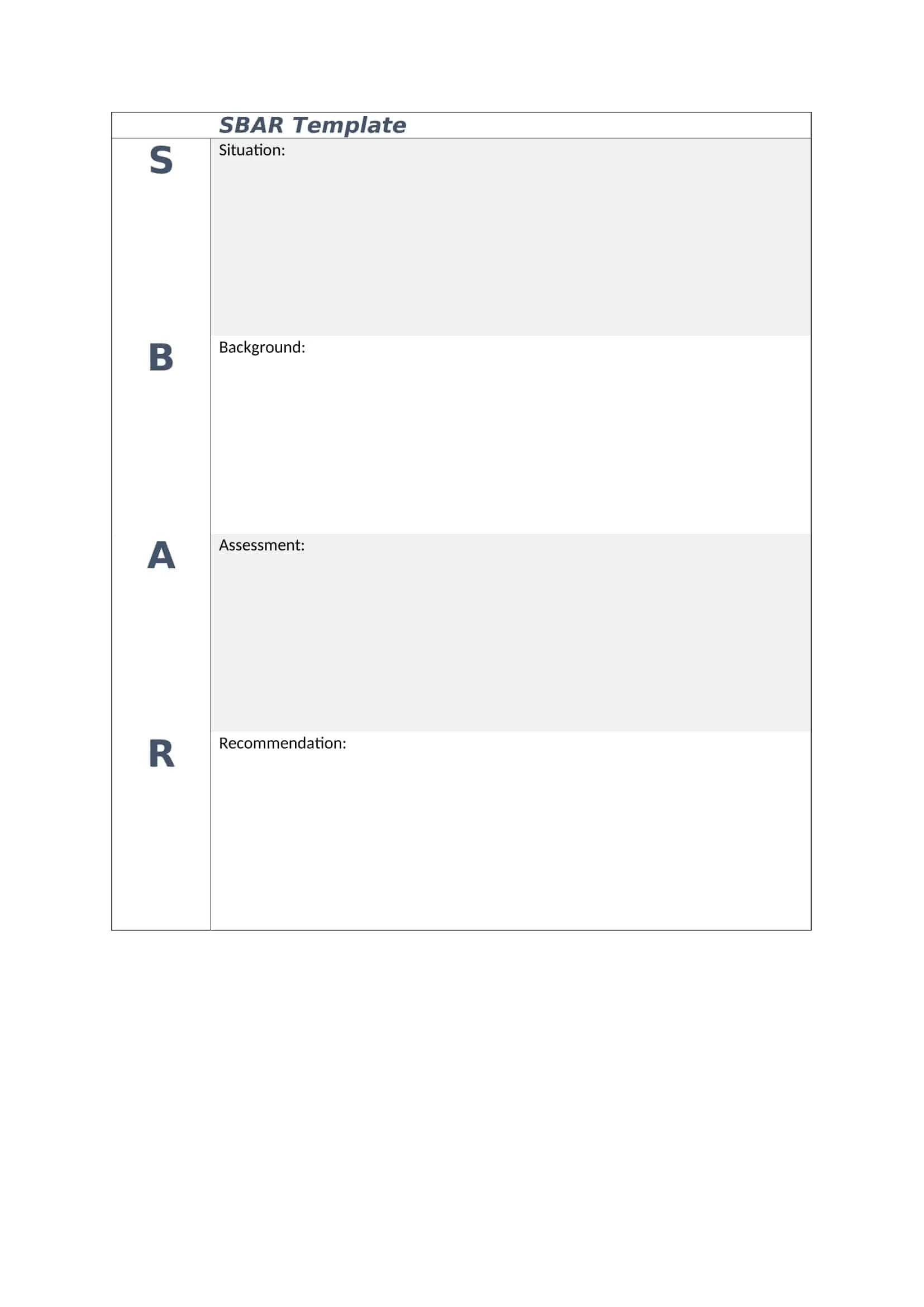 Free Printable SBAR Template For Nursing Business Blank Example