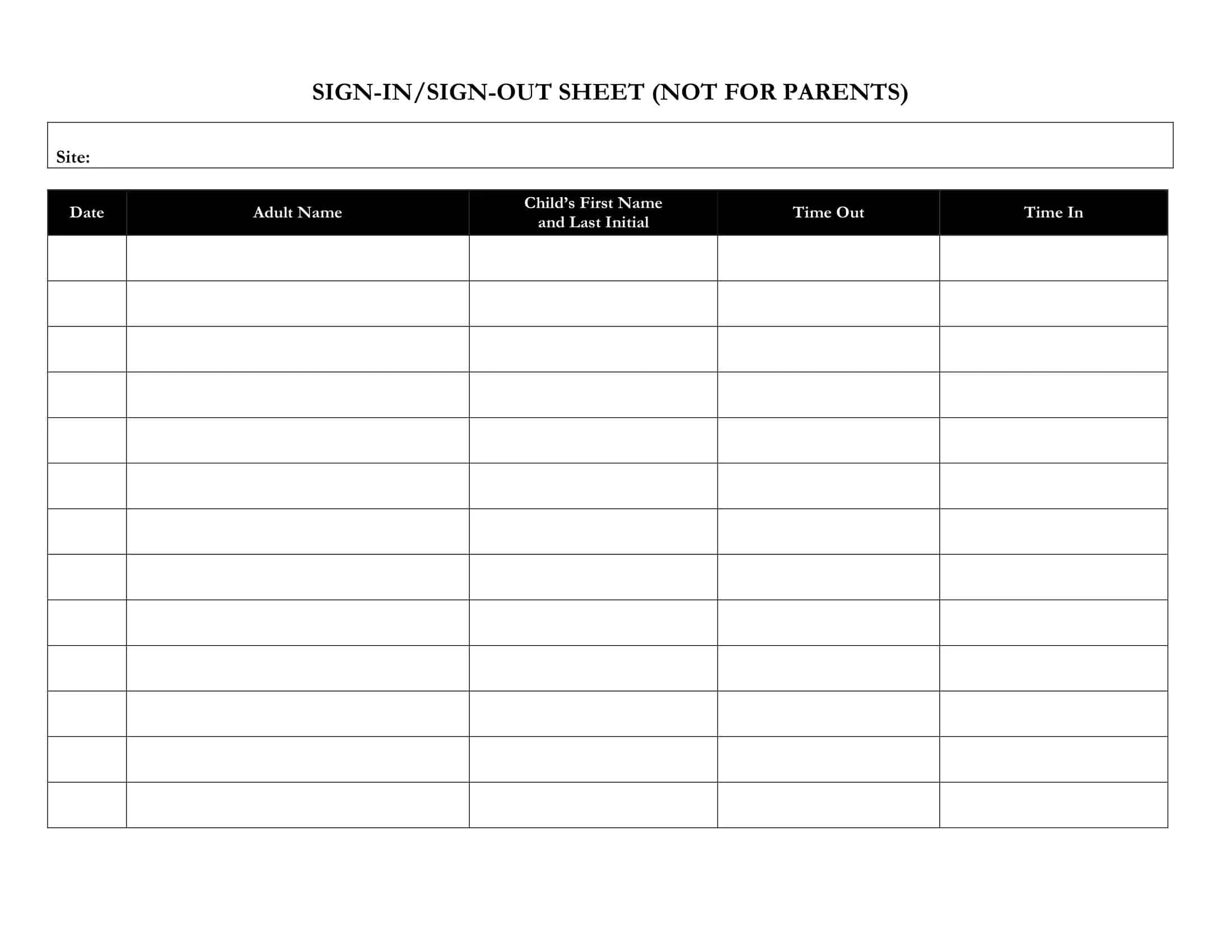 Blank Printable Sign Out Sheet Template