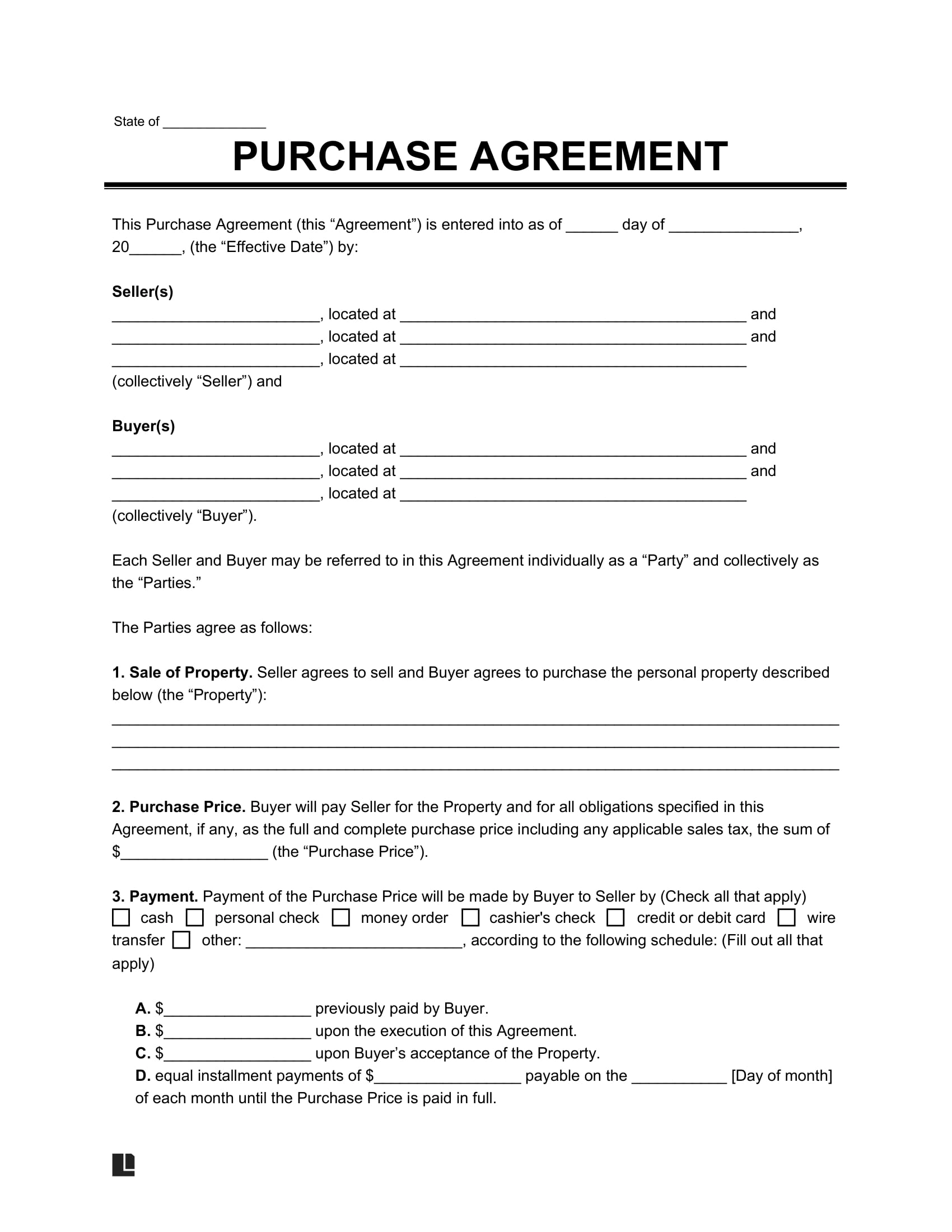 Free Purchase And Sale Agreement Template PDF Word