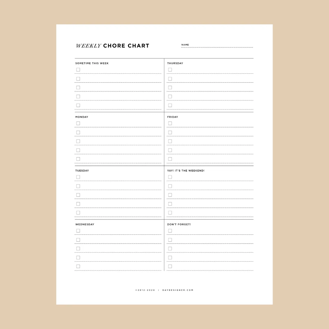 Chore Chart Template Free Printable