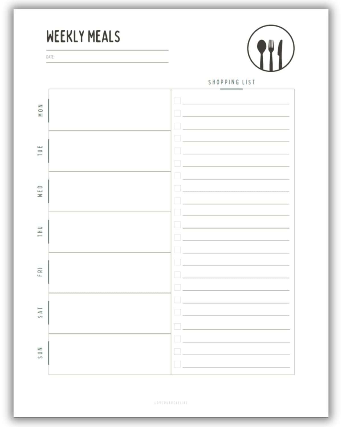 Weekly Meal Planner Template Printable