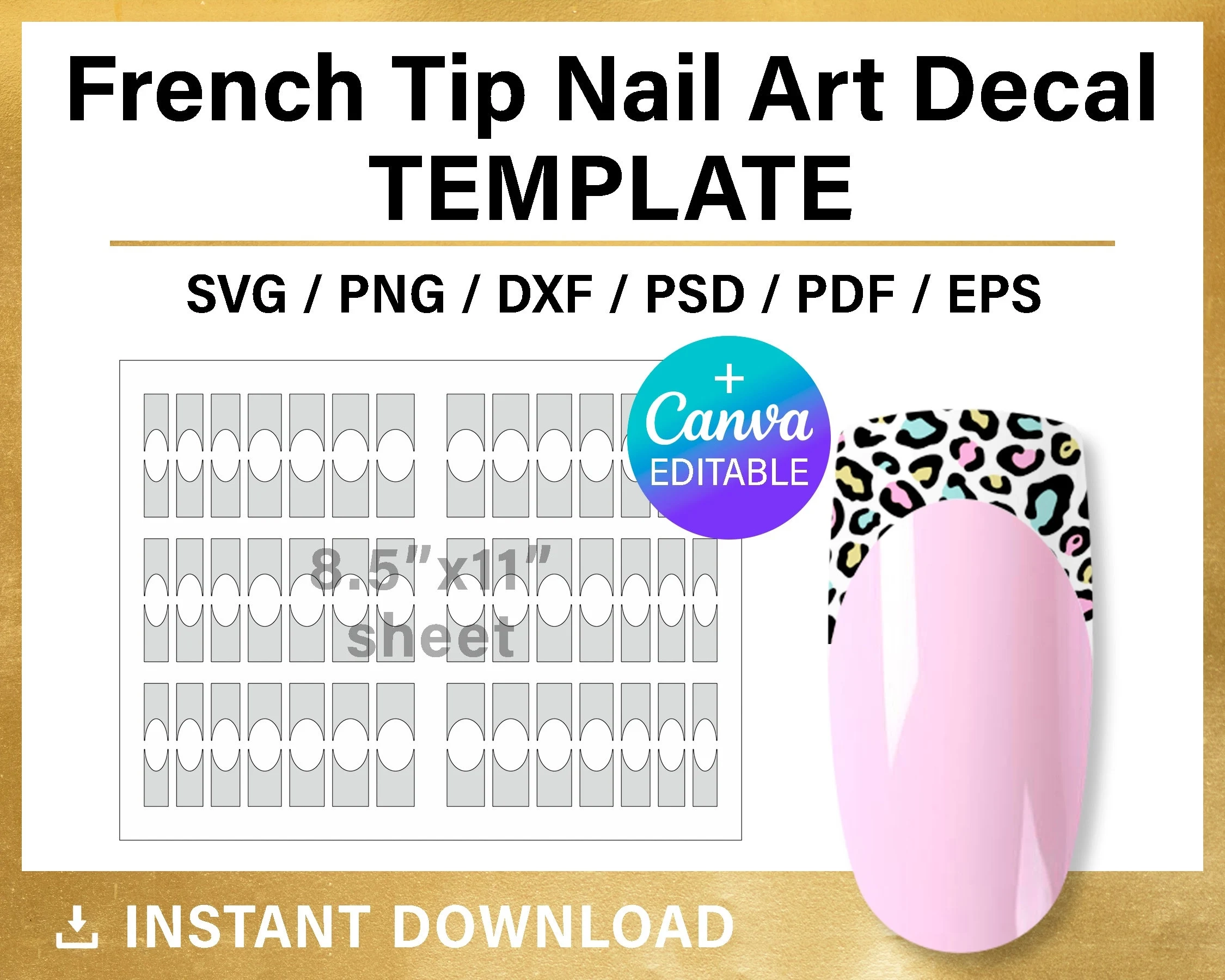 French Tip Nail BLANK Template Nail Art Decal Custom Wrap Nail Template SVG Png CANVA Cricut Printable Instant Download Etsy UK