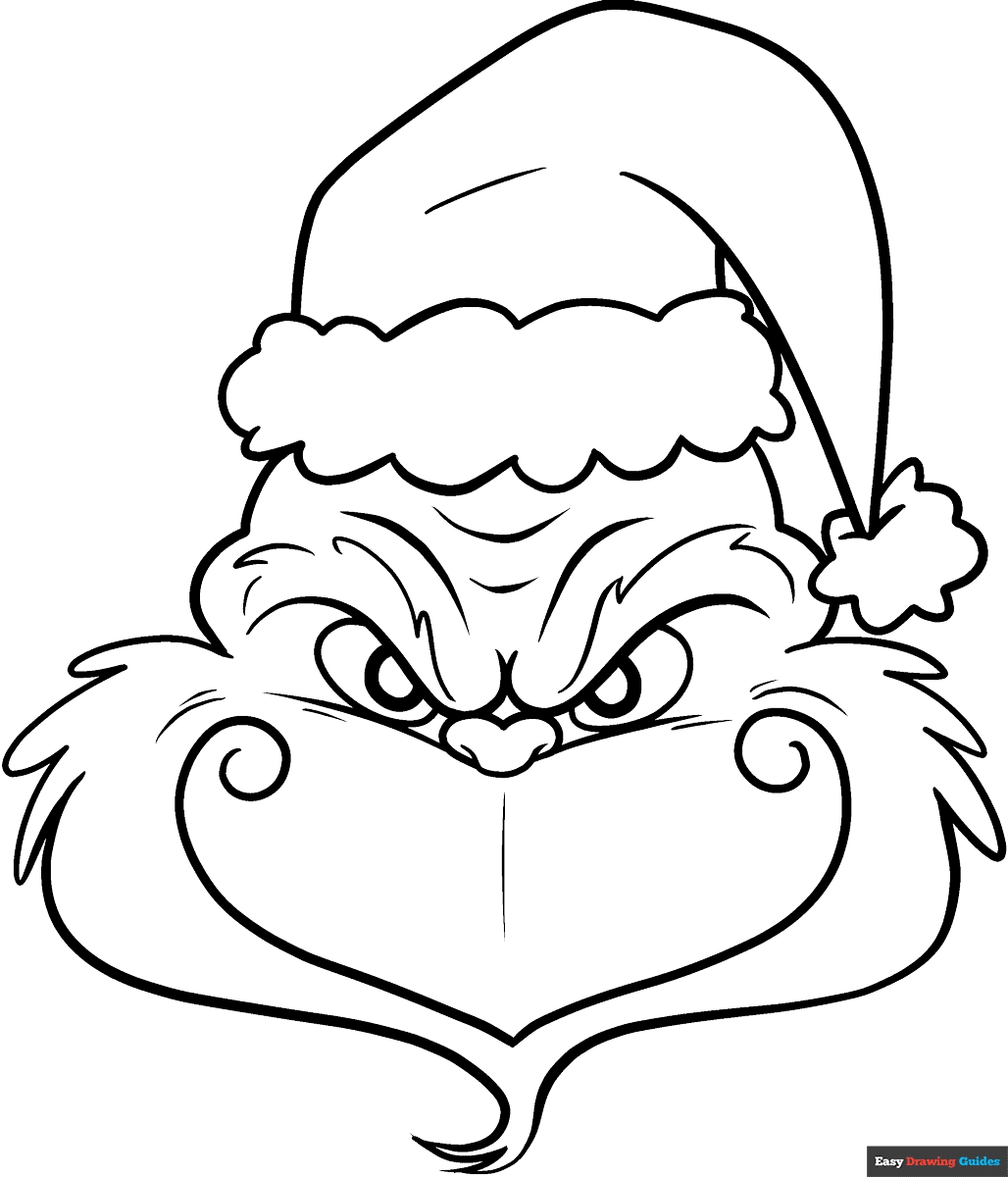 Grinch Face Coloring Page Easy Drawing Guides