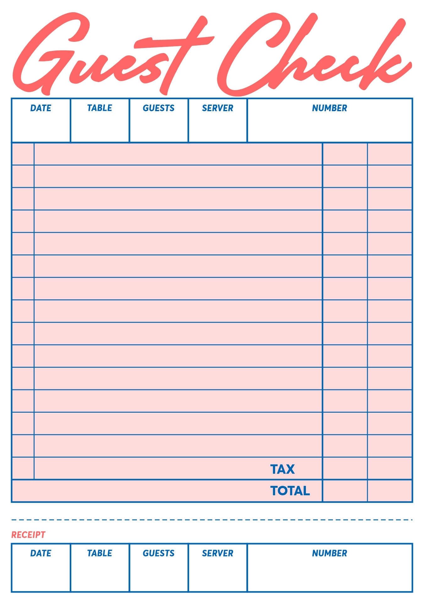 Guest Checks For Restaurants 11 Free PDF Printables Printablee